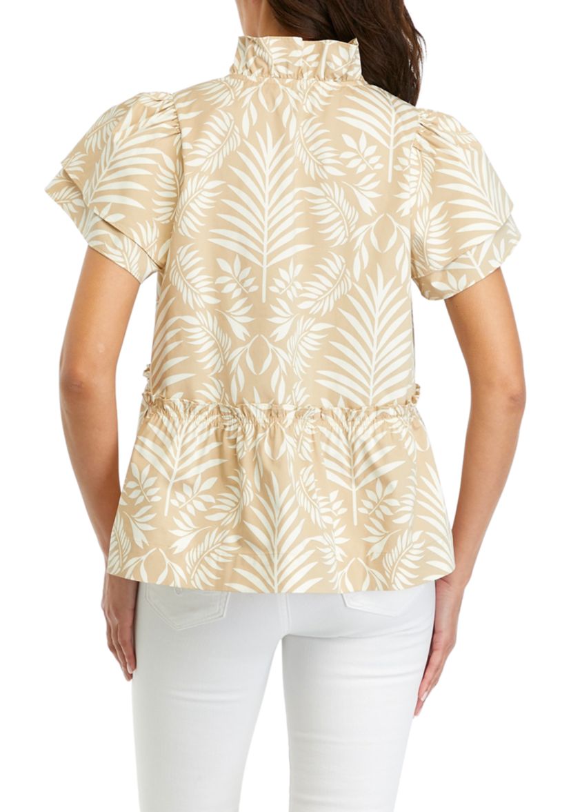 Womens Printed Flutter Sleeve Top