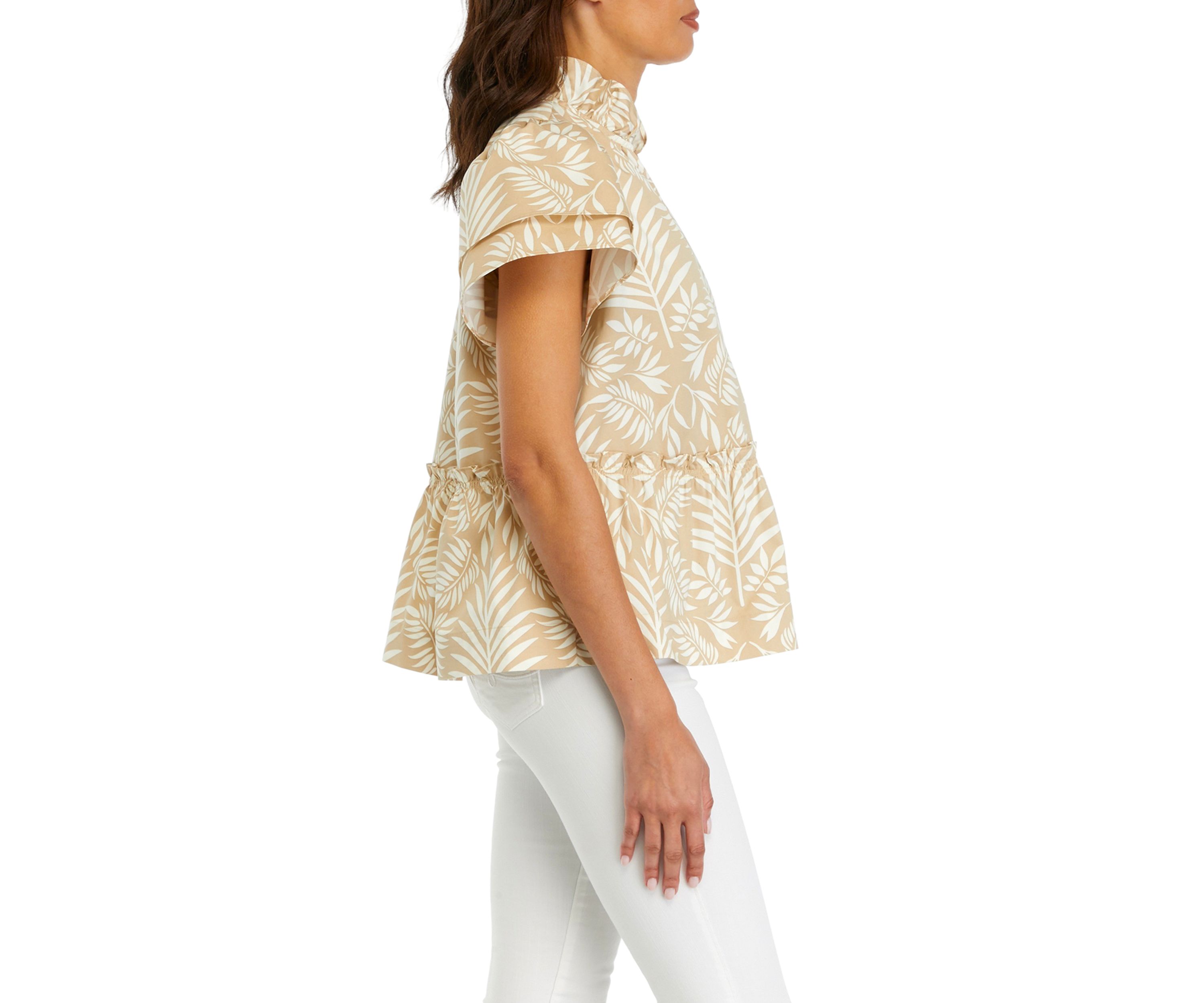 Womens Printed Flutter Sleeve Top