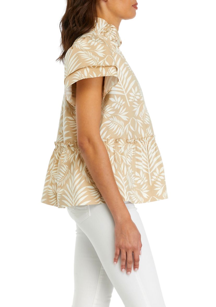 Womens Printed Flutter Sleeve Top