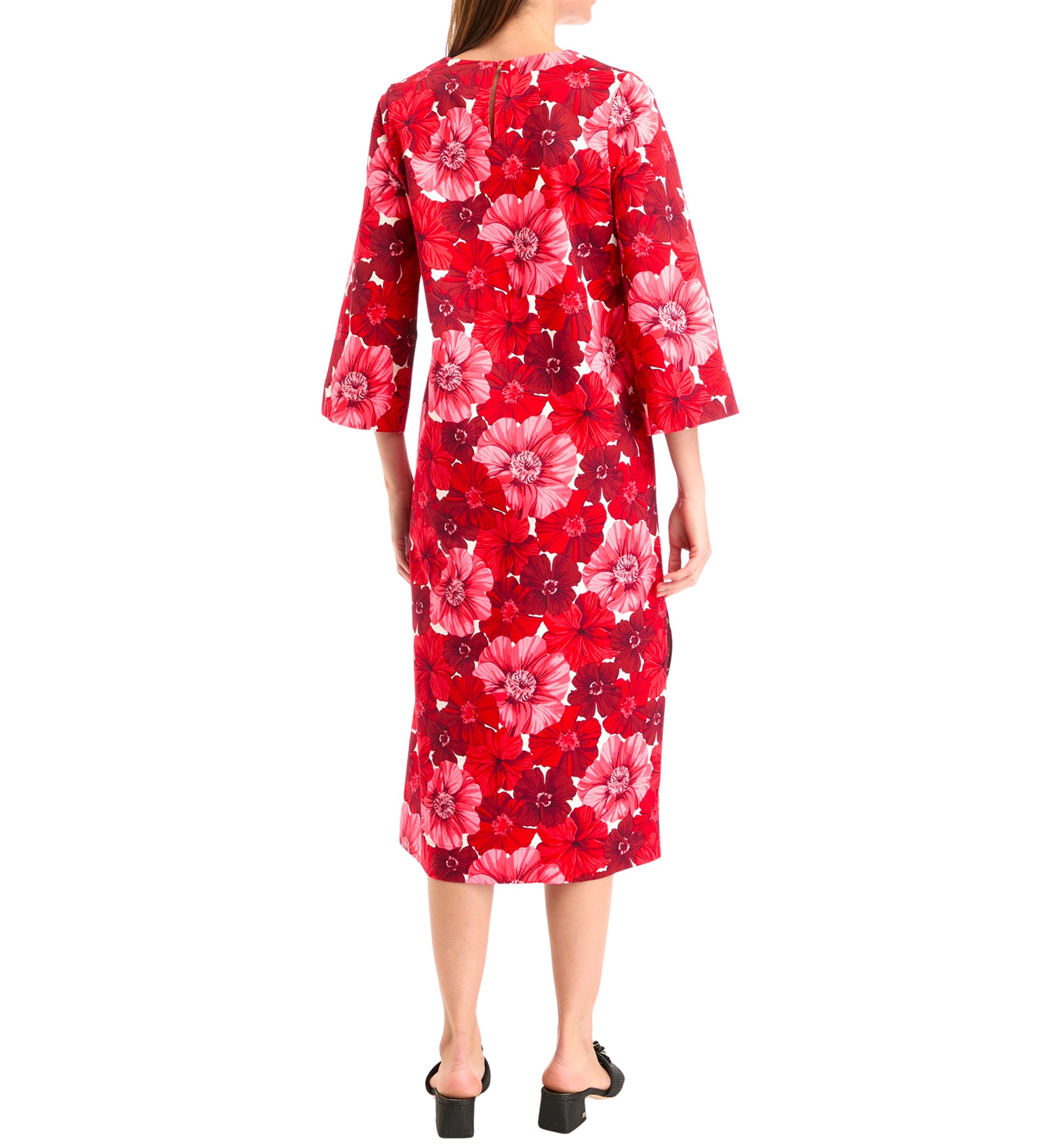 Womens 3/4 Sleeve Printed Shift Midi Dress
