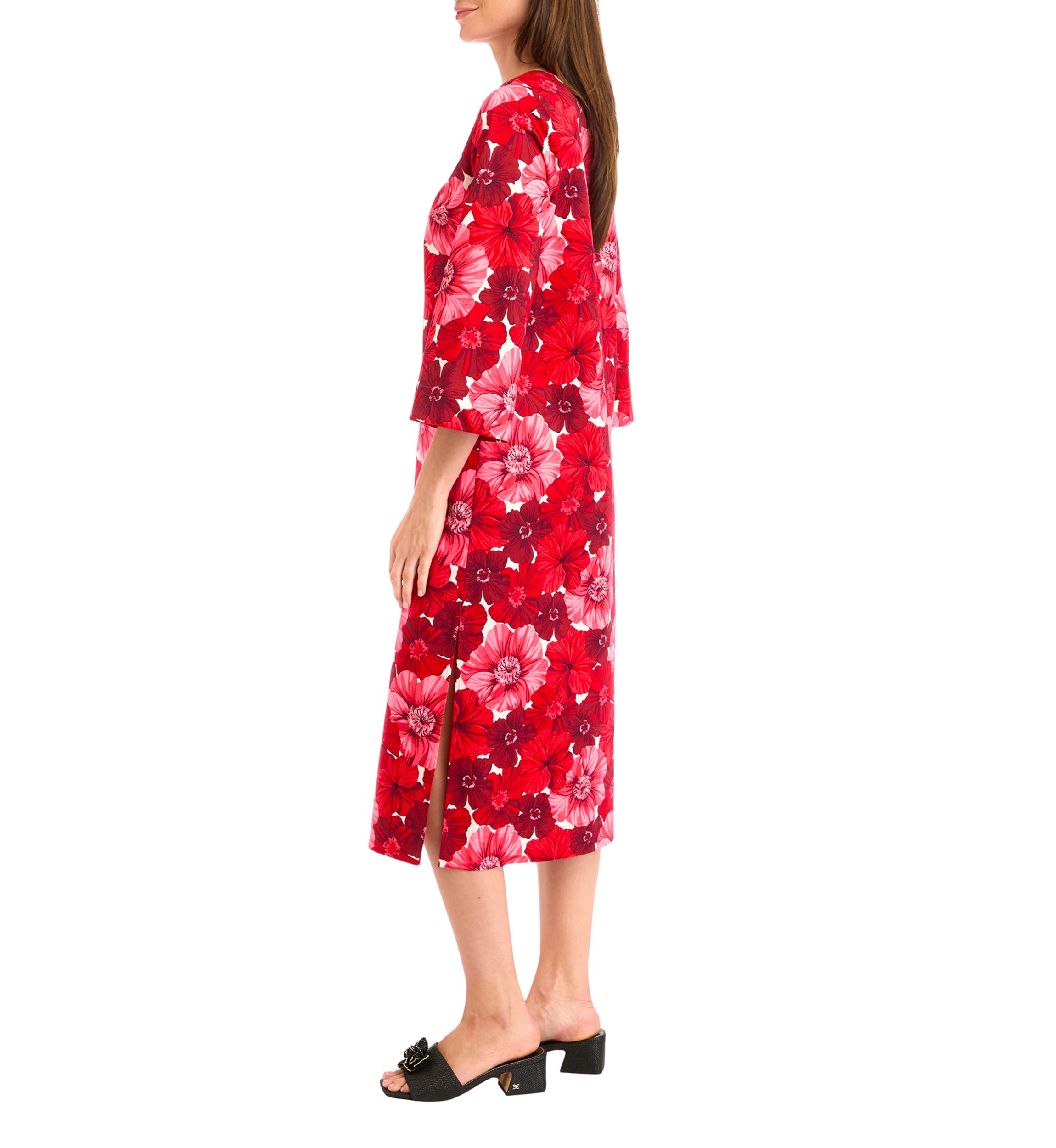 Womens 3/4 Sleeve Printed Shift Midi Dress