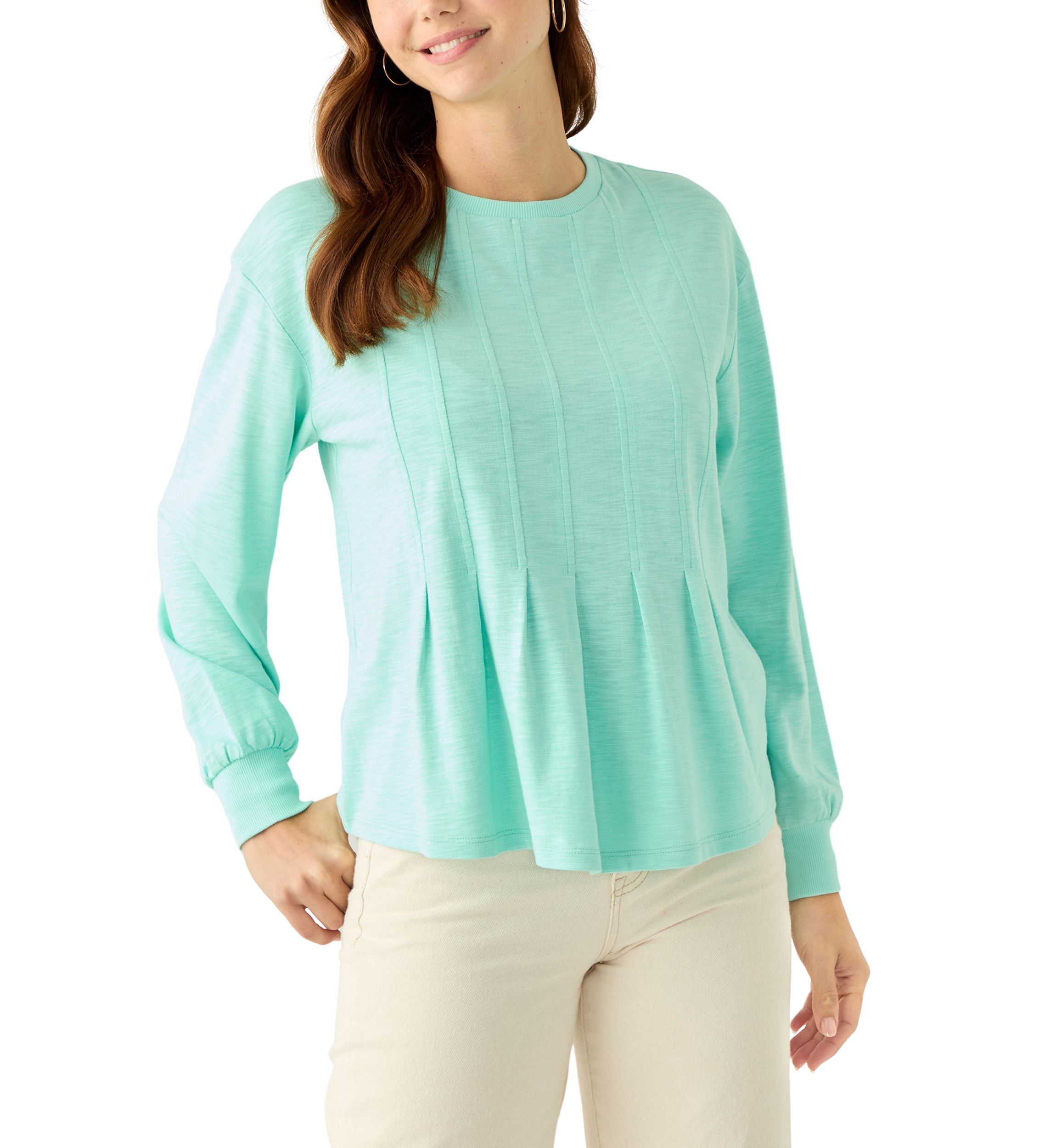Womens Long Sleeve Pleat Front Knit Top