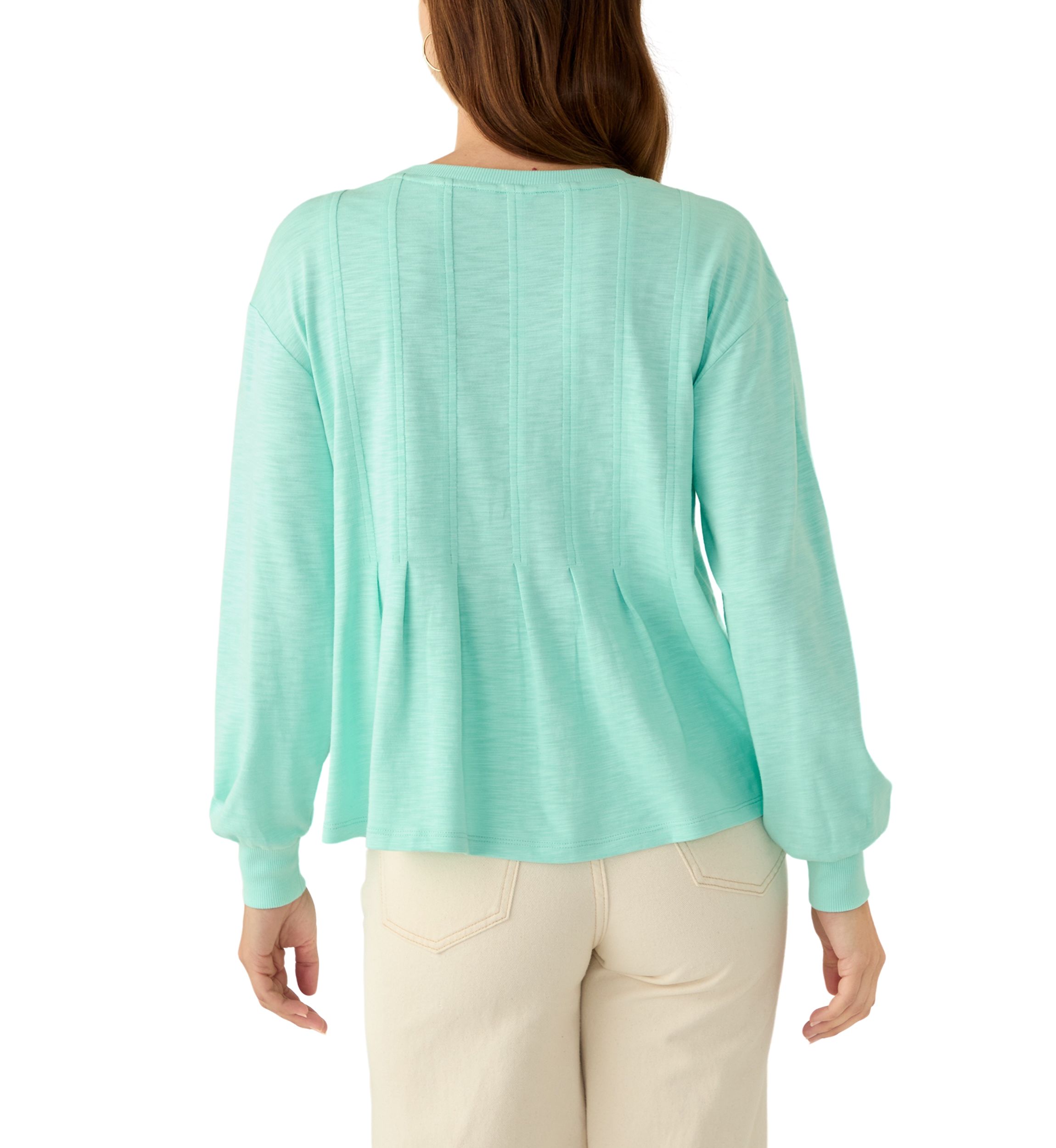 Womens Long Sleeve Pleat Front Knit Top