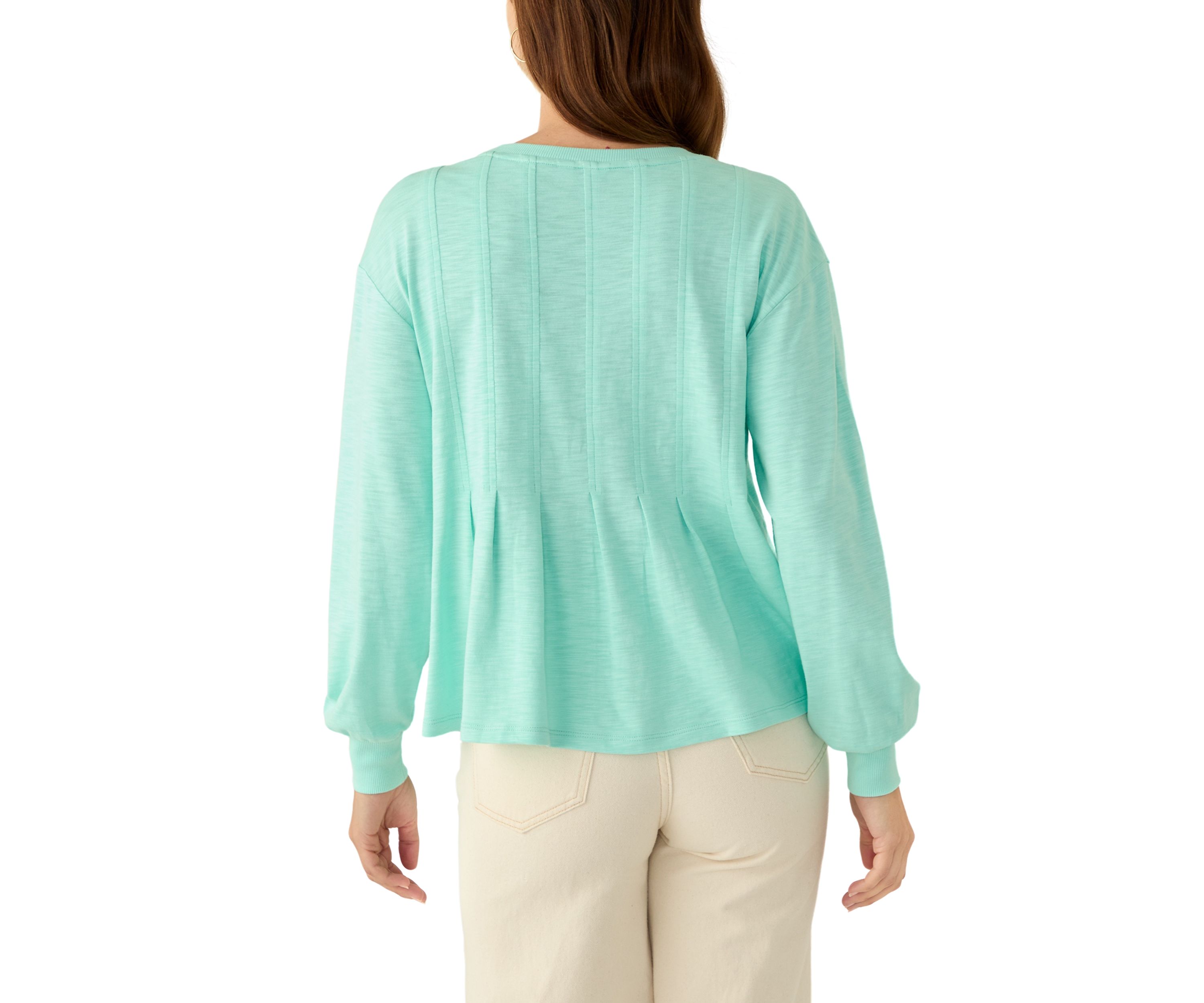 Womens Long Sleeve Pleat Front Knit Top