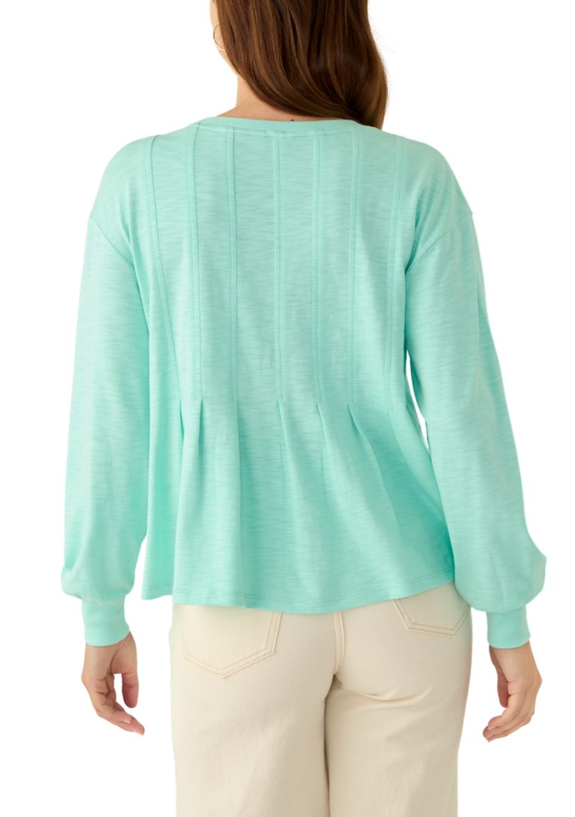 Womens Long Sleeve Pleat Front Knit Top
