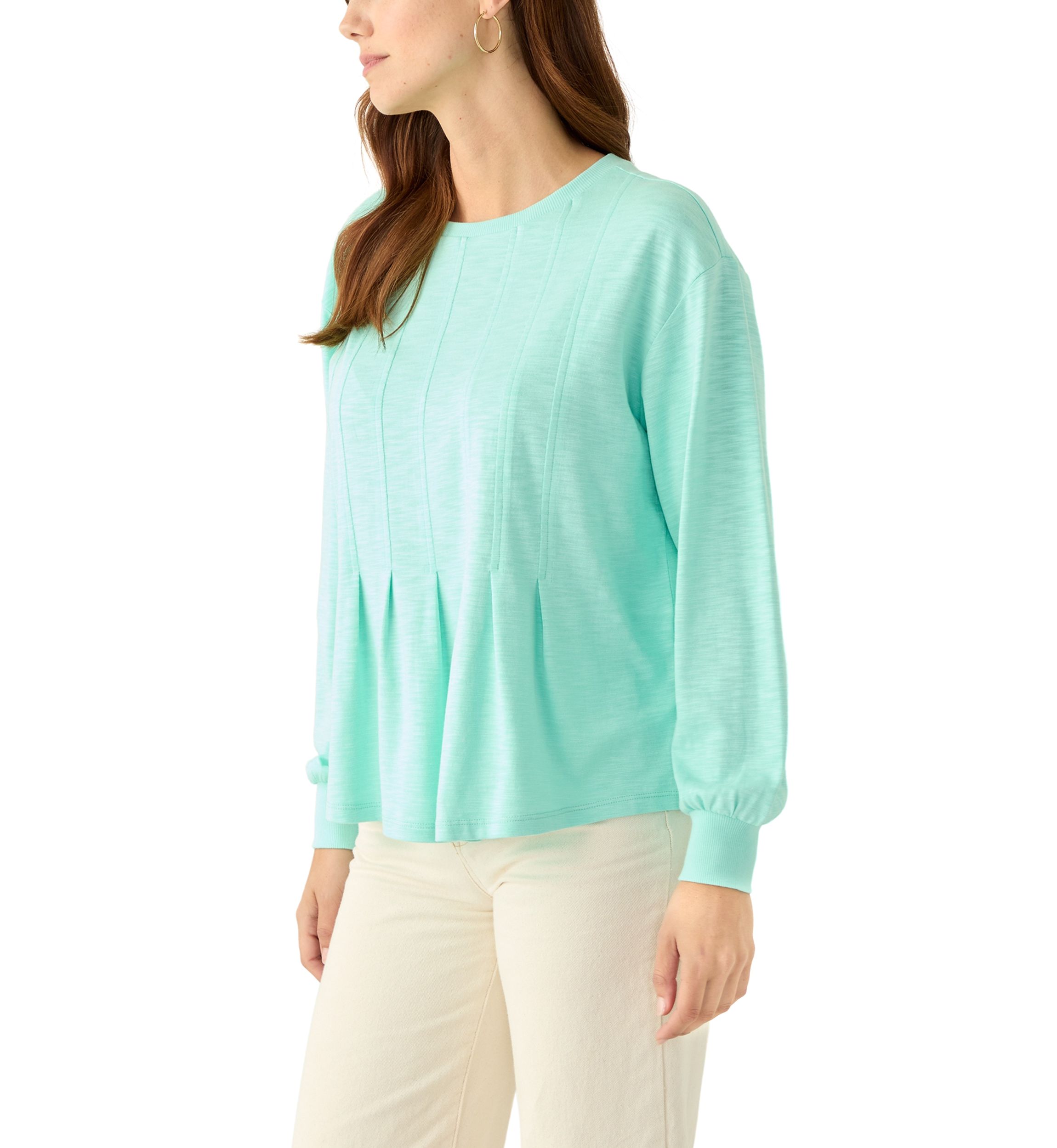 Womens Long Sleeve Pleat Front Knit Top