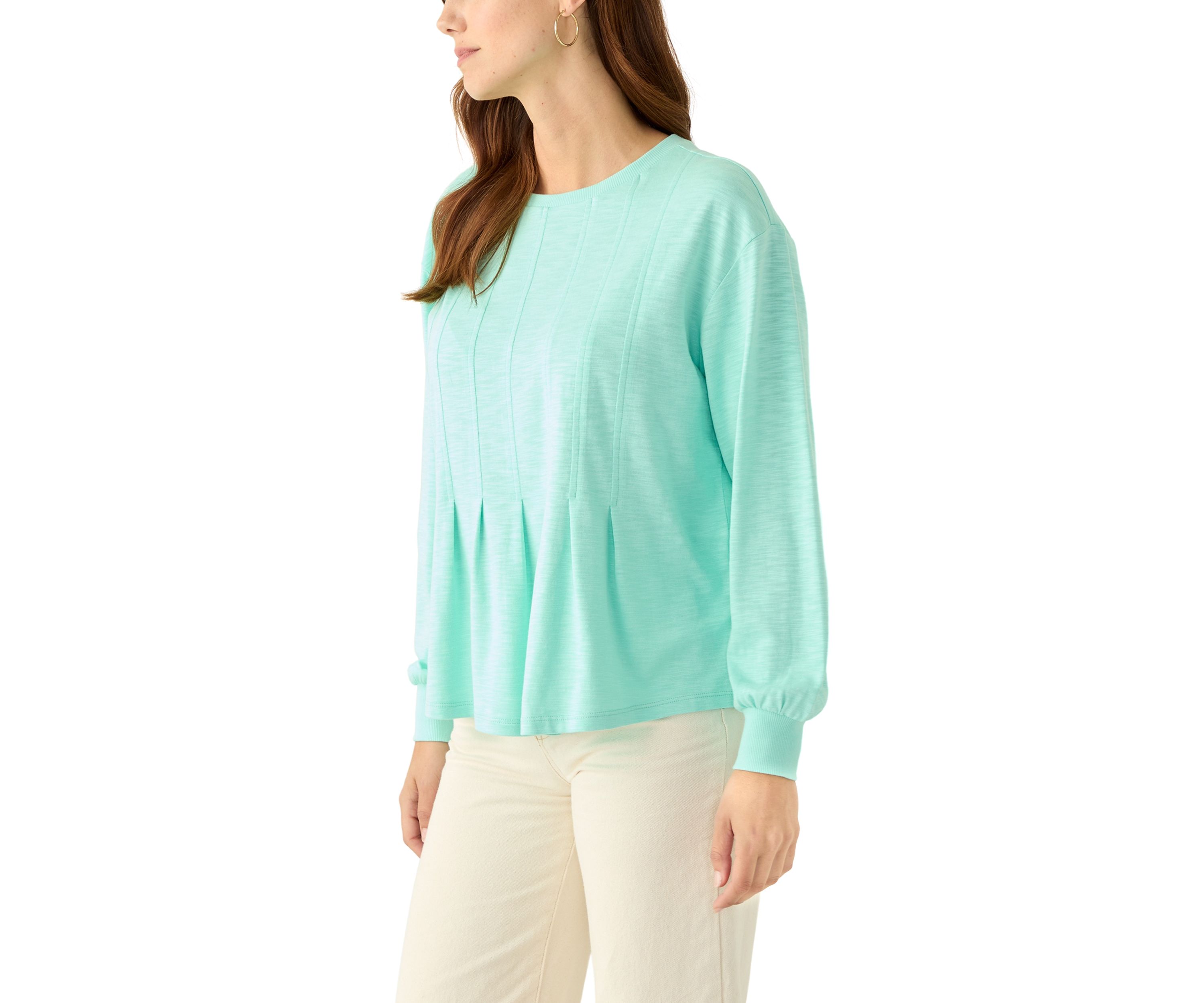 Womens Long Sleeve Pleat Front Knit Top