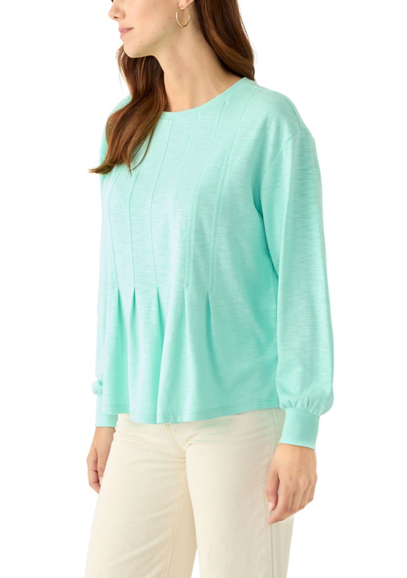 Womens Long Sleeve Pleat Front Knit Top