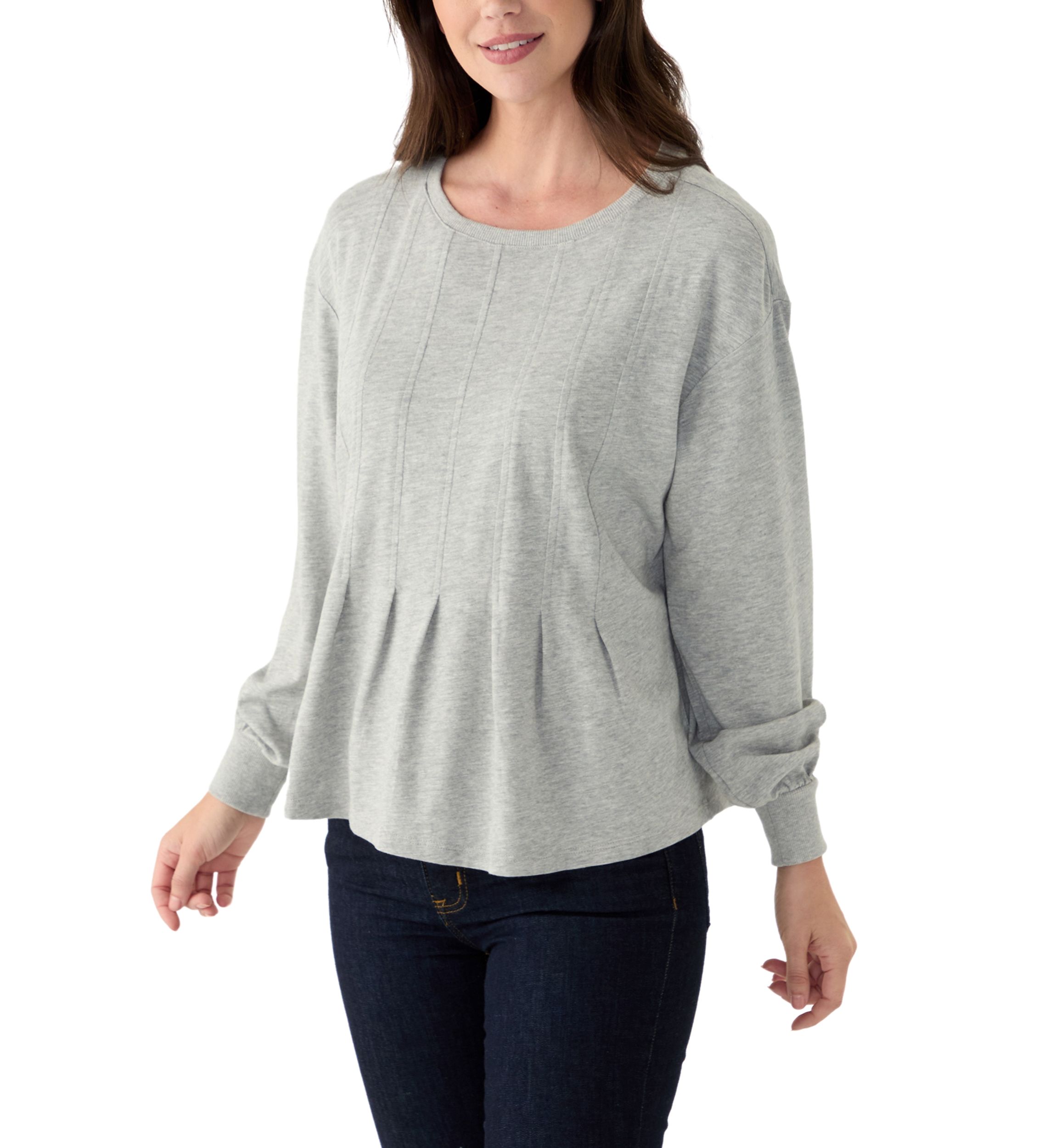 Womens Solid Pleated Front Sweatshirt