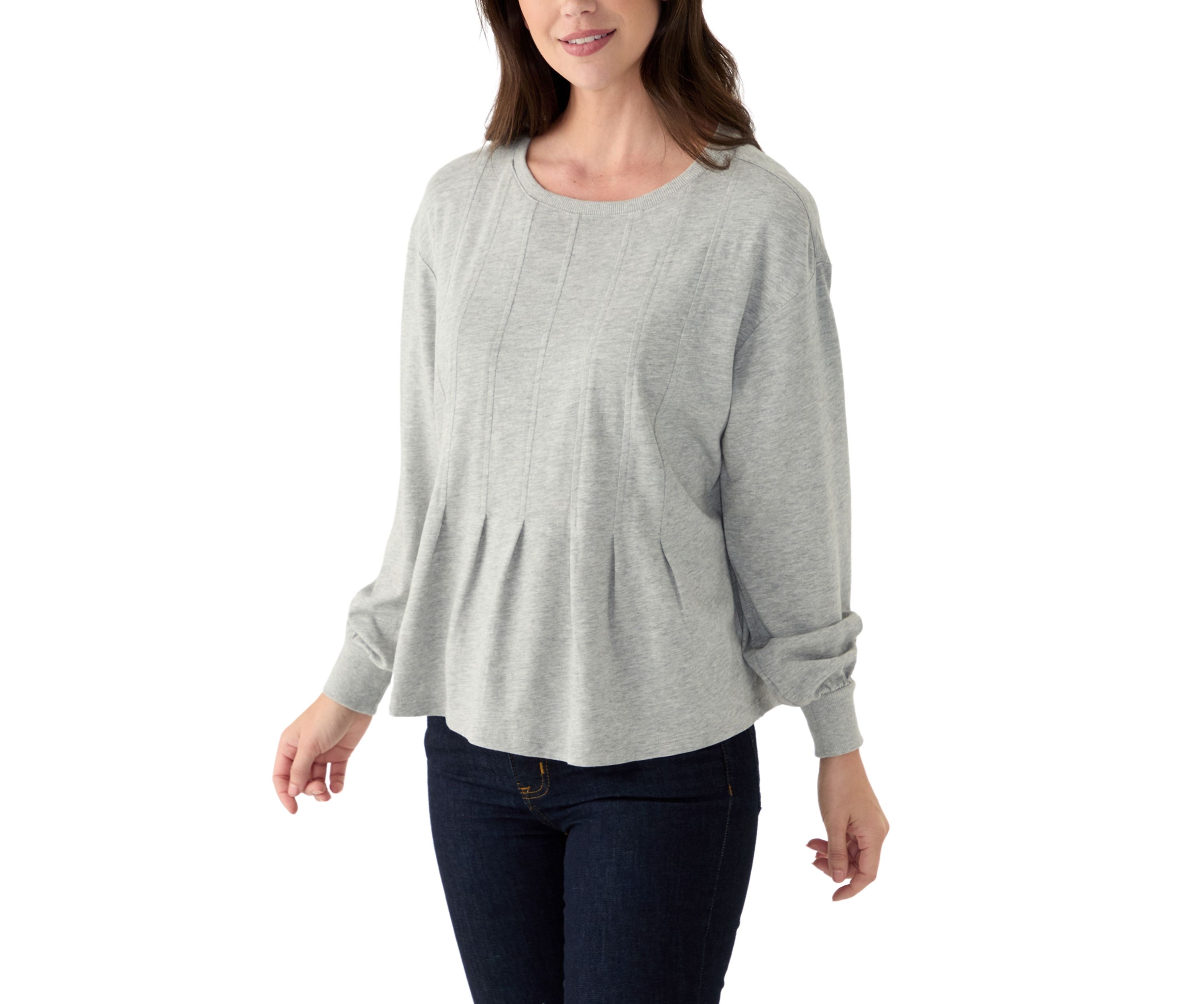 Womens Solid Pleated Front Sweatshirt