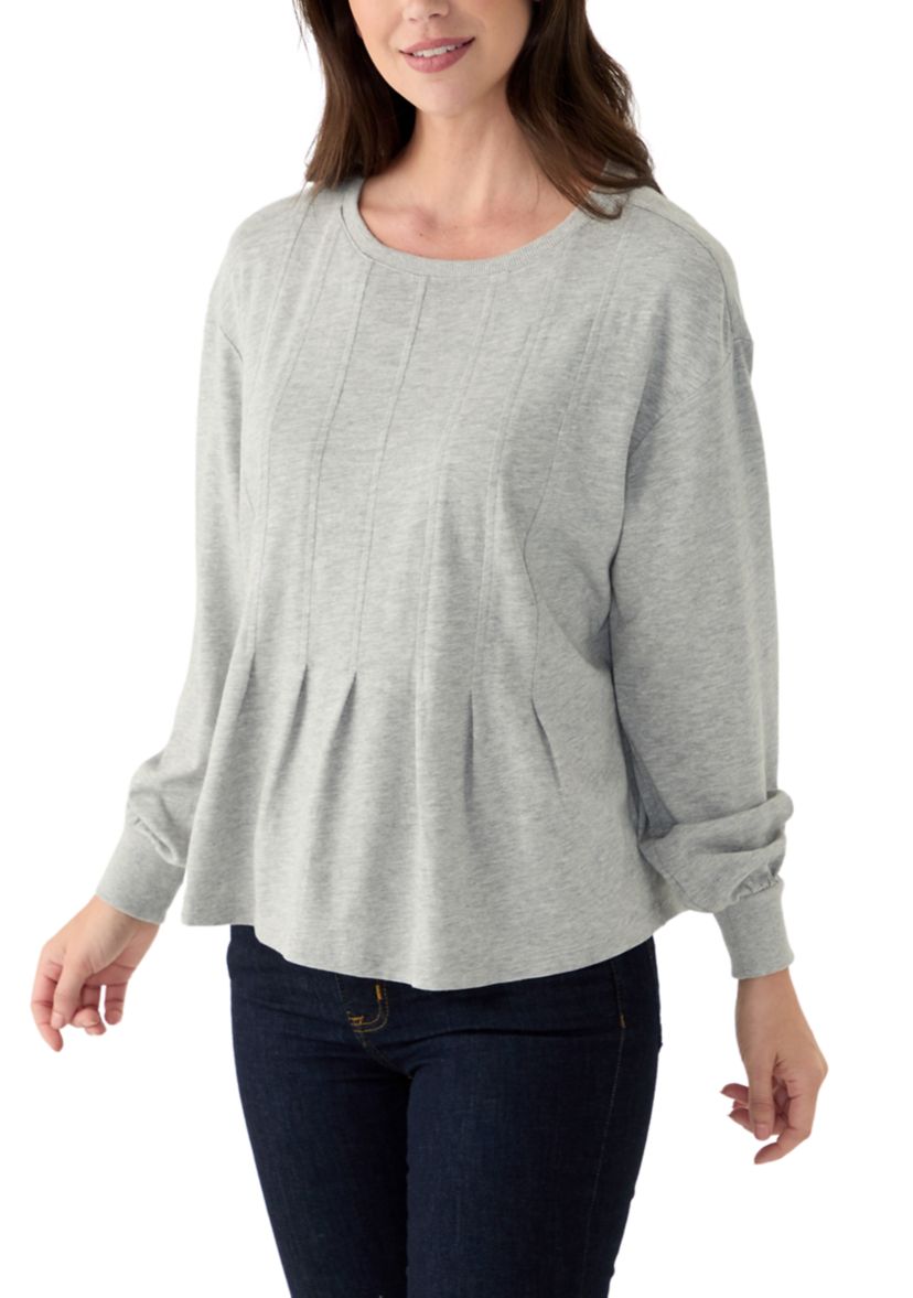 Womens Solid Pleated Front Sweatshirt