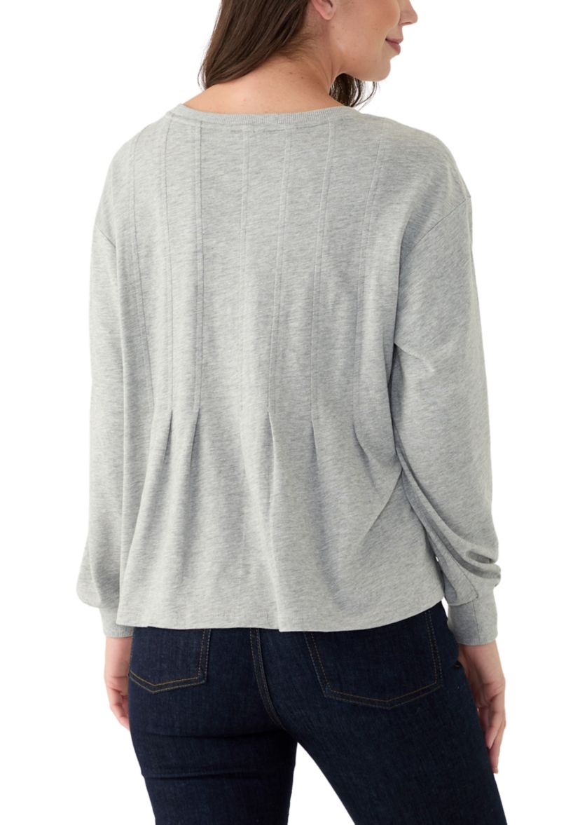 Womens Solid Pleated Front Sweatshirt