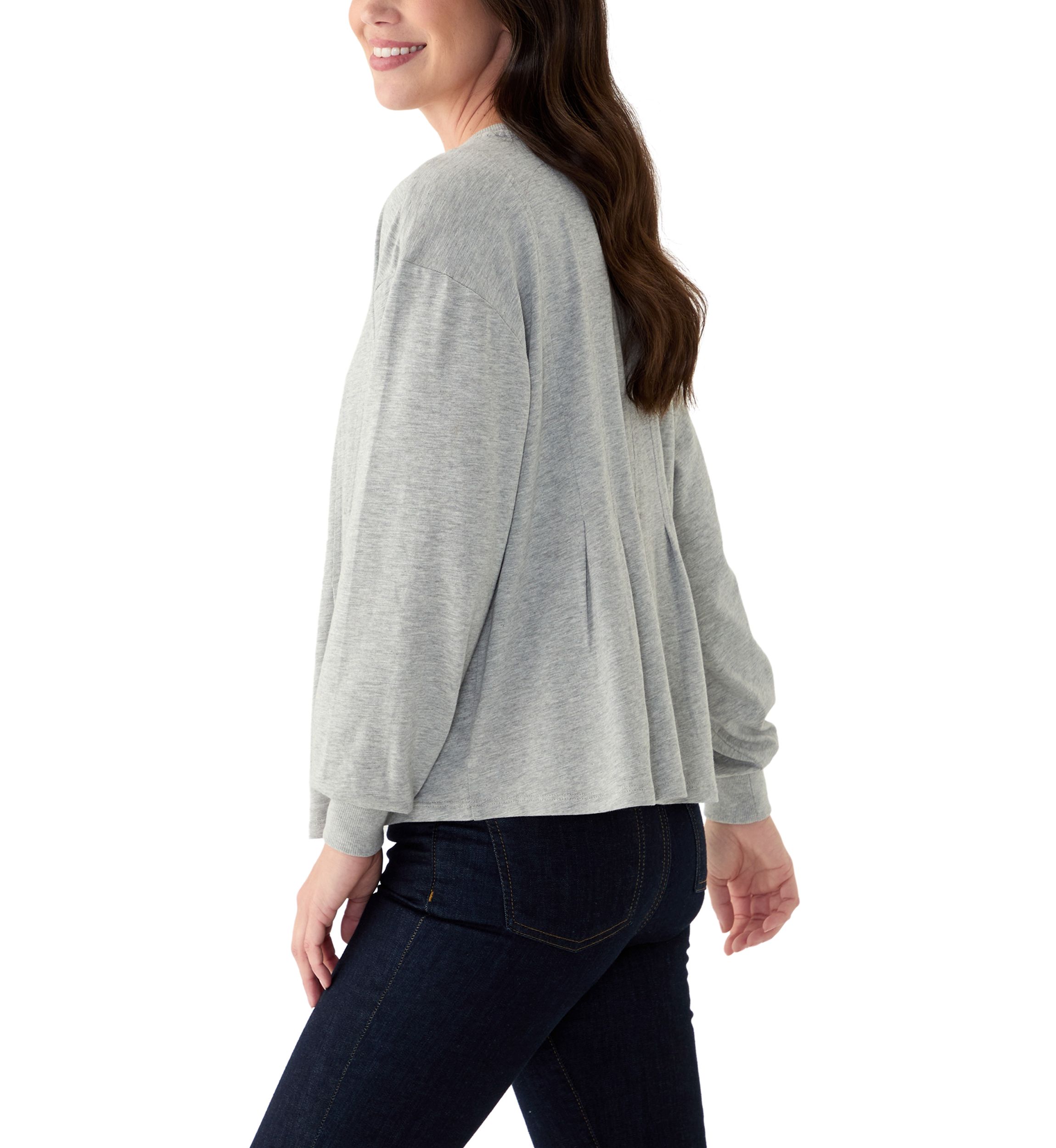 Womens Solid Pleated Front Sweatshirt