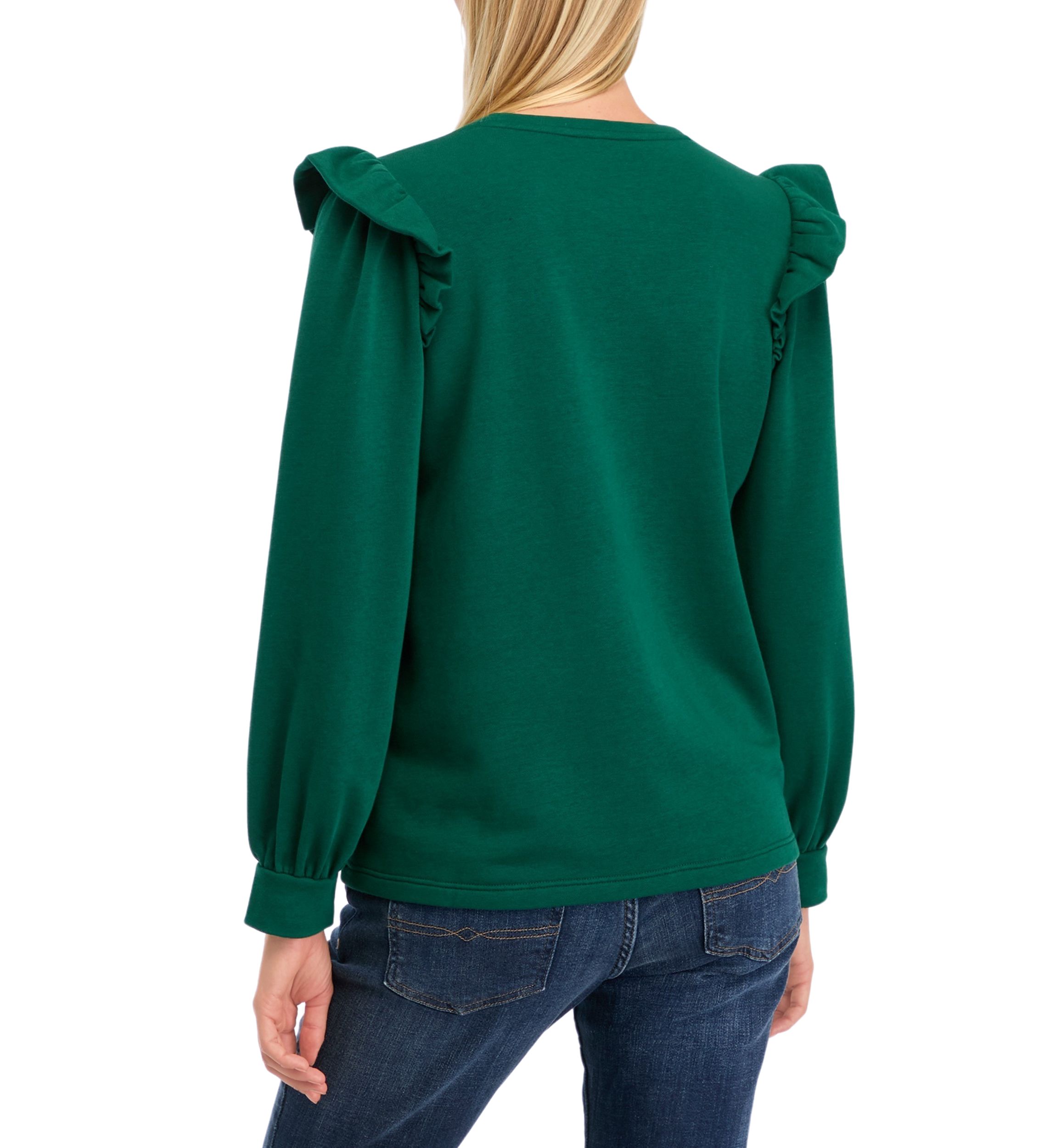 Womens Long Sleeve Ruffled Shoulder Embellished Top