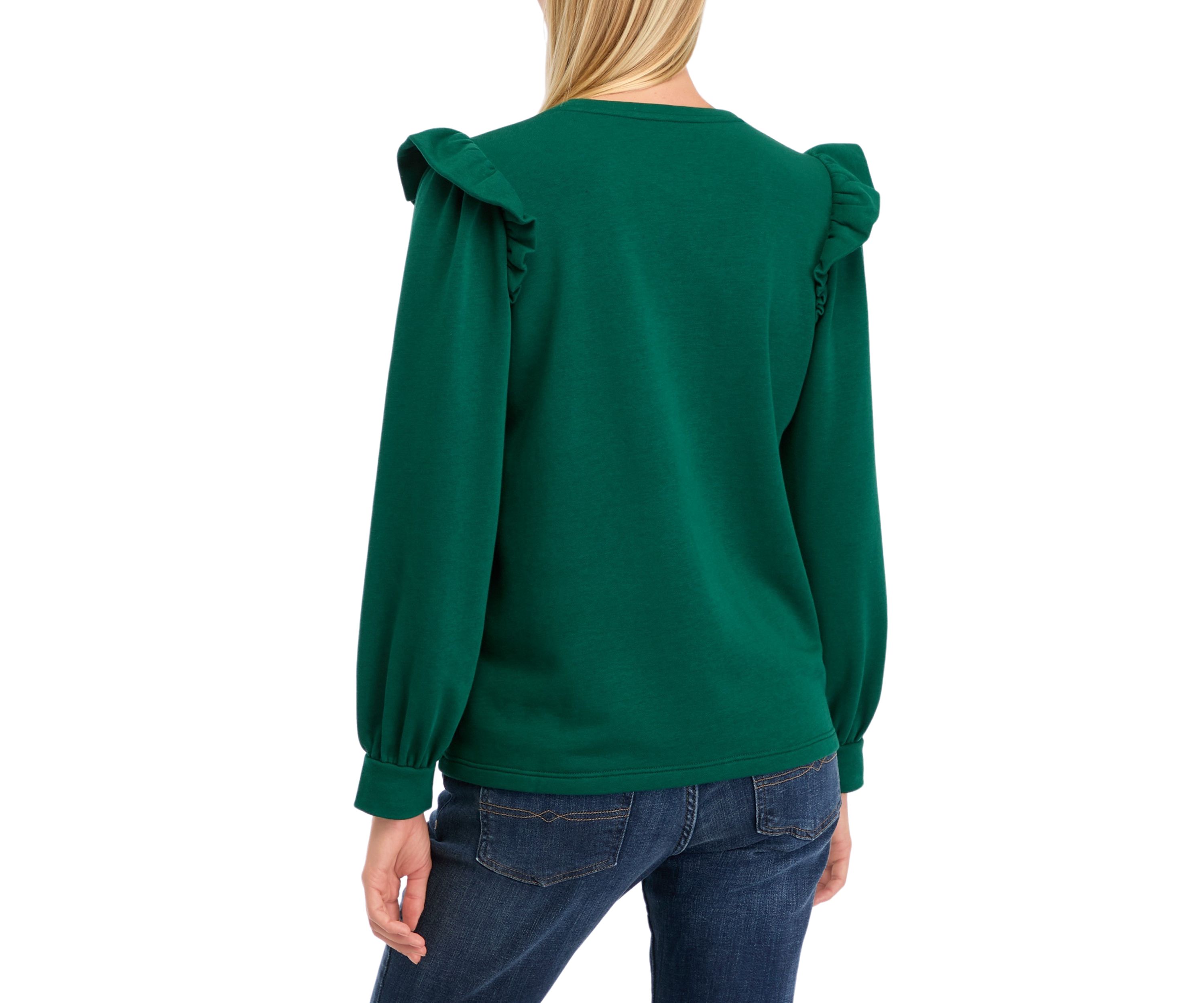 Womens Long Sleeve Ruffled Shoulder Embellished Top