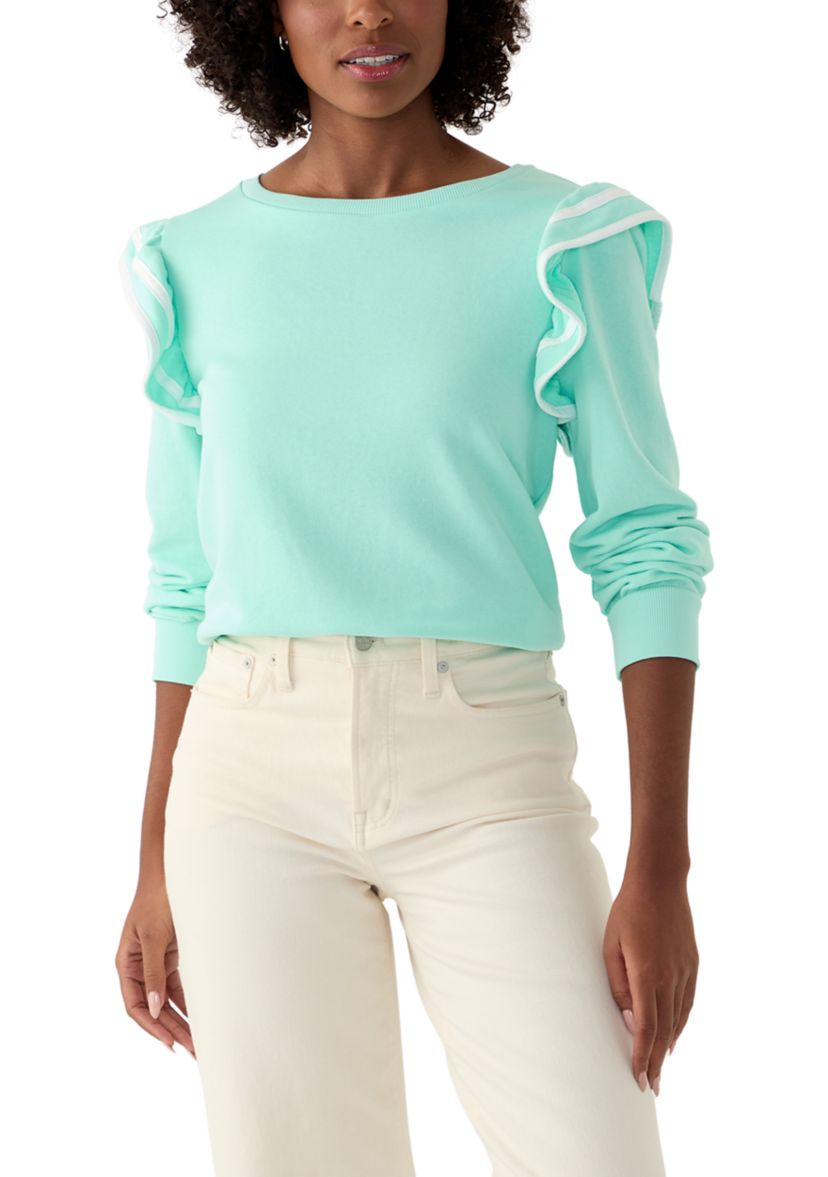 Womens Solid Ruffle Sleeve Sweatshirt