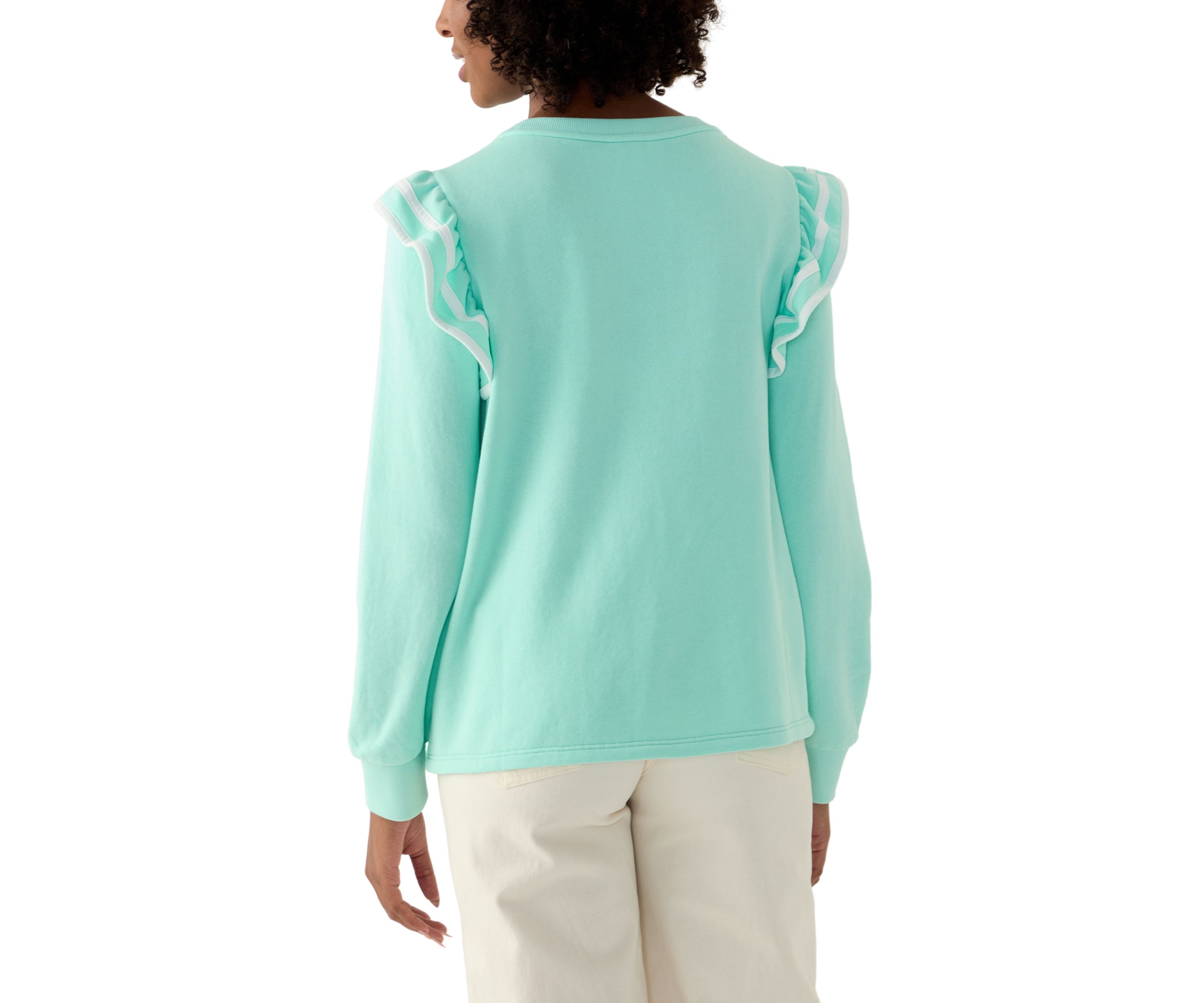 Womens Solid Ruffle Sleeve Sweatshirt