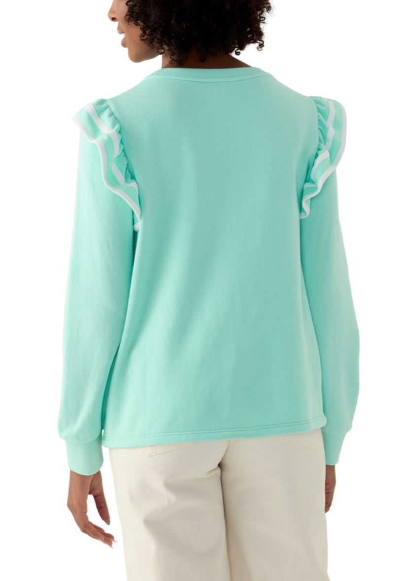 Womens Solid Ruffle Sleeve Sweatshirt