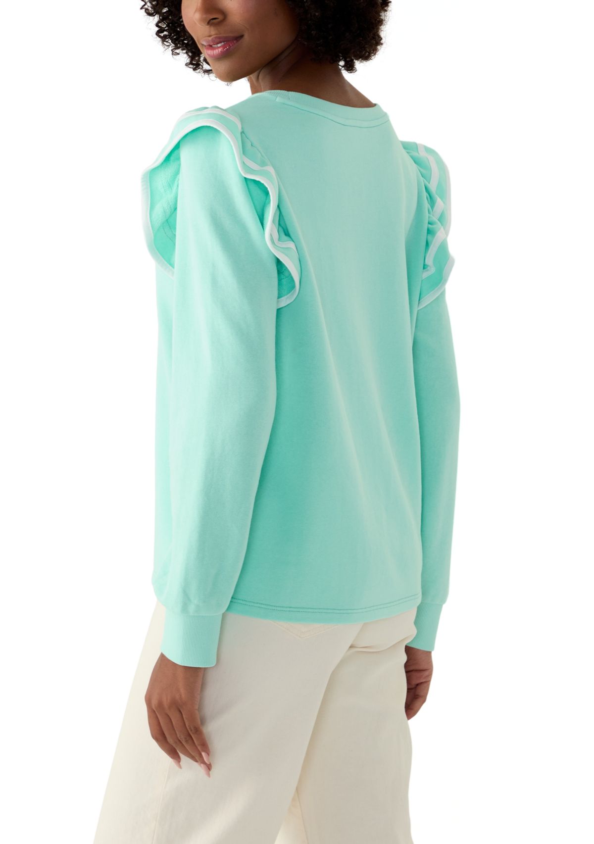 Womens Solid Ruffle Sleeve Sweatshirt