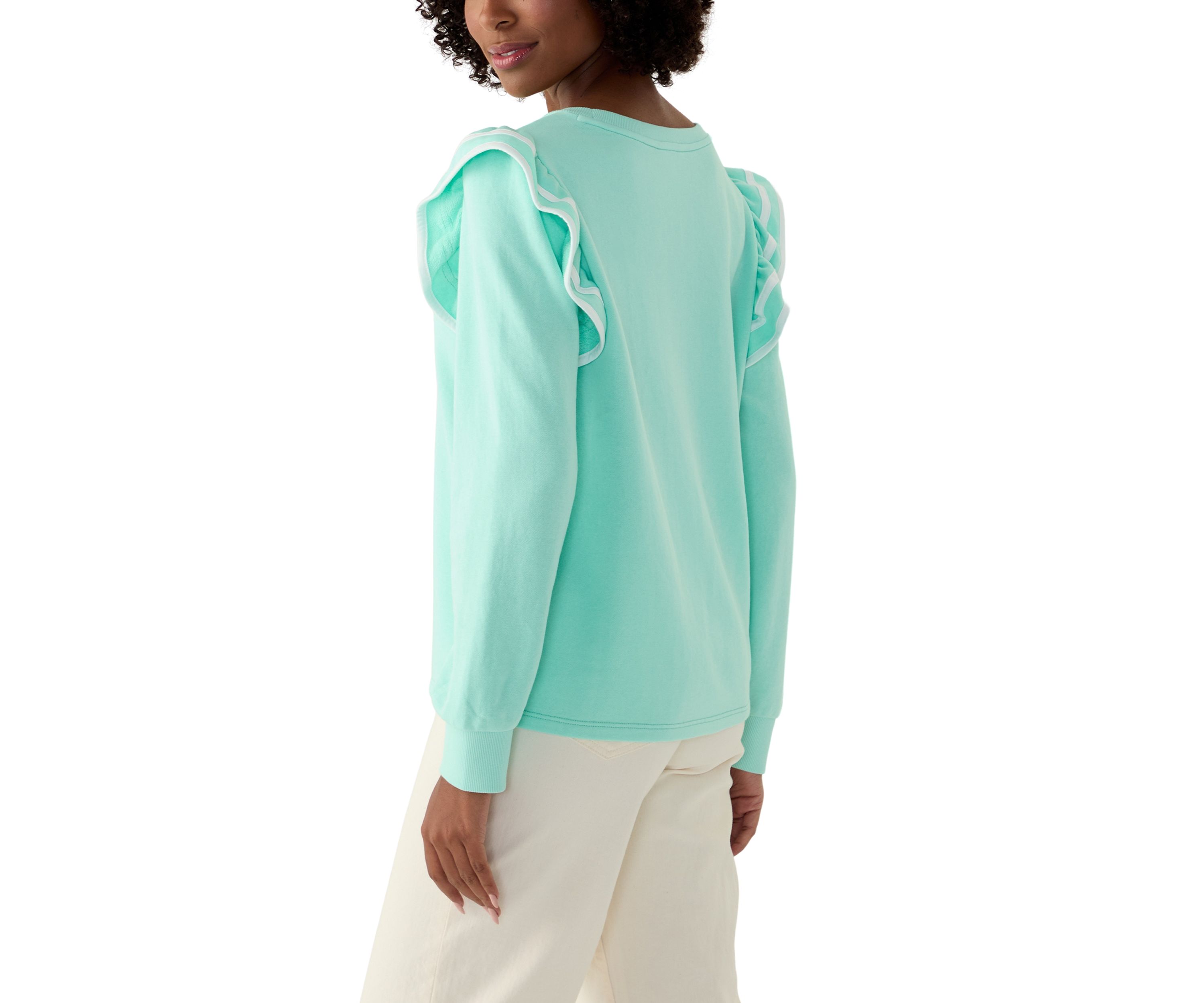 Womens Solid Ruffle Sleeve Sweatshirt