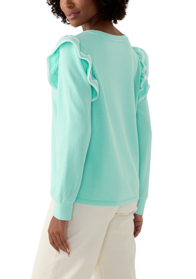Womens Solid Ruffle Sleeve Sweatshirt