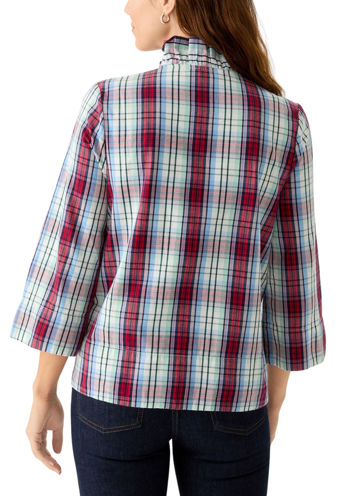 Womens Ruffle Neck Yarn Dyed Top
