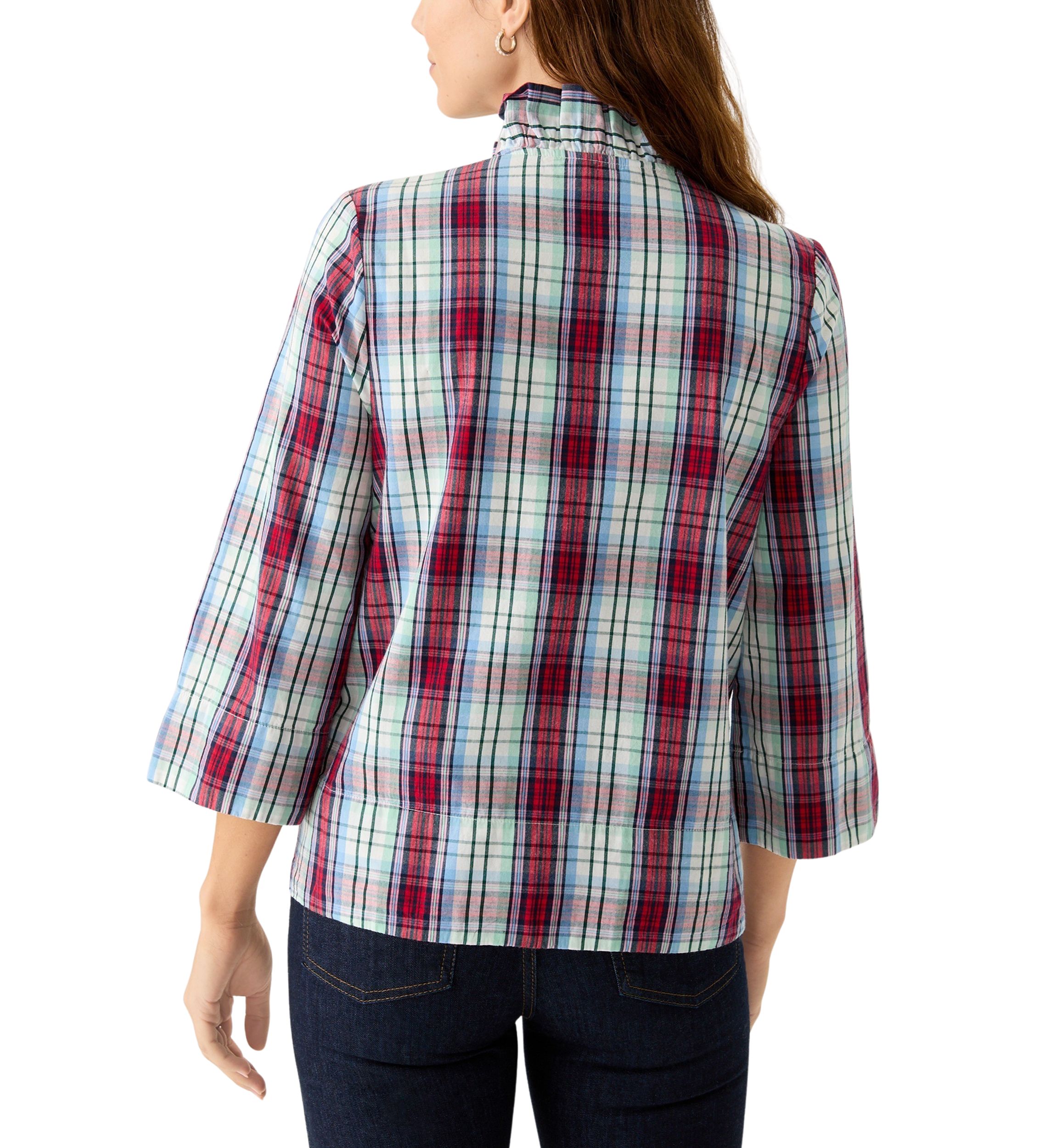 Womens Ruffle Neck Yarn Dyed Top
