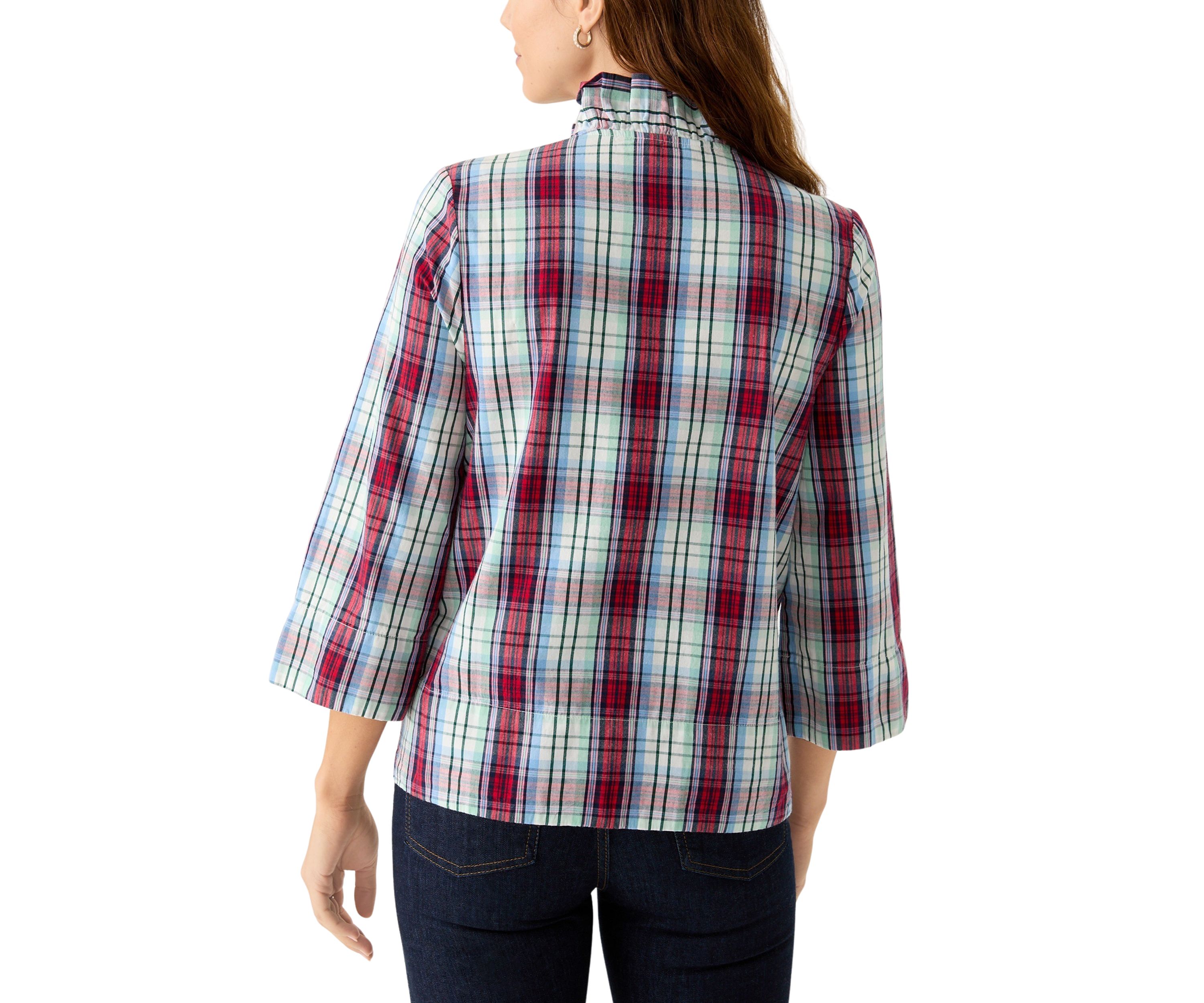 Womens Ruffle Neck Yarn Dyed Top