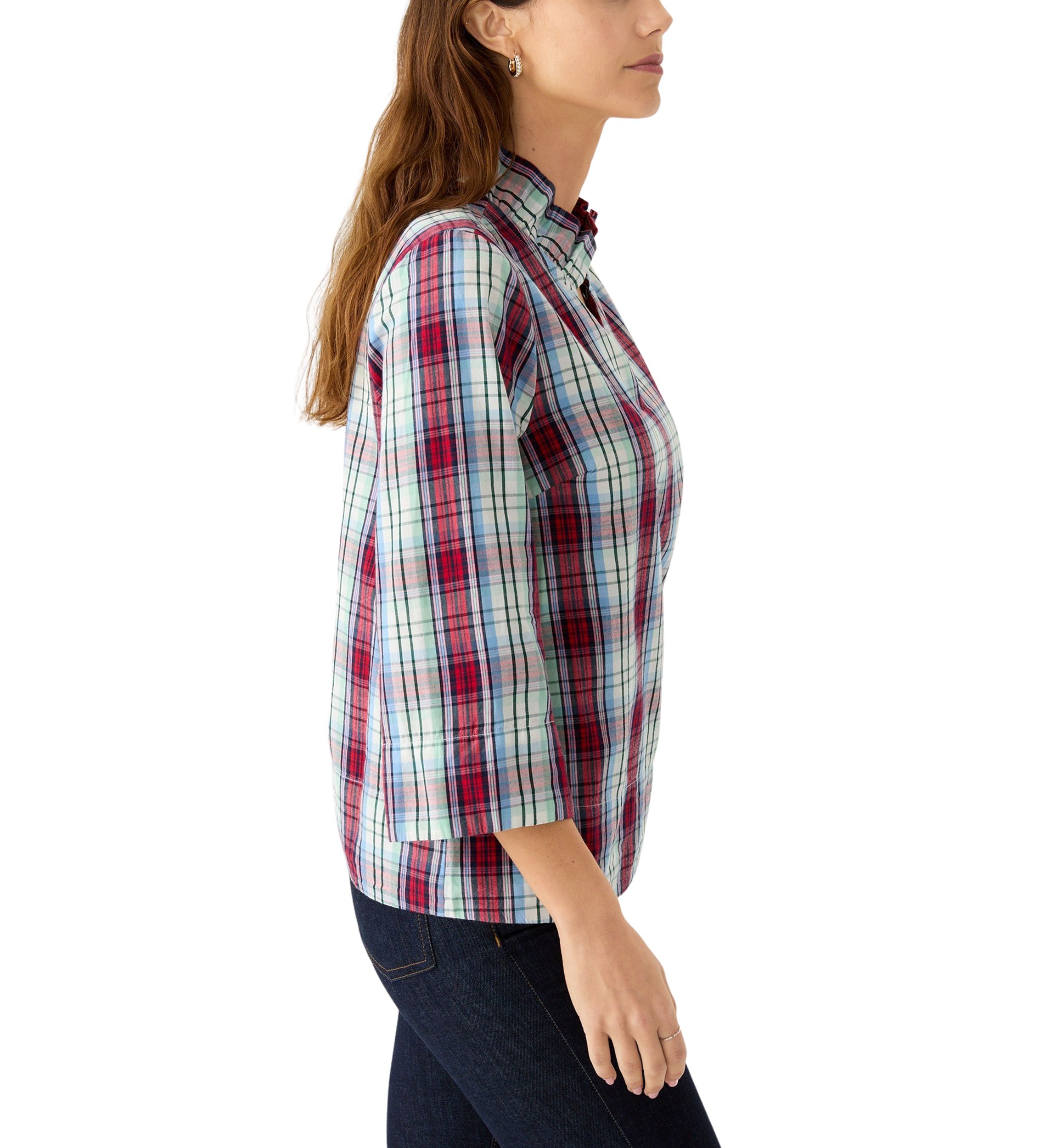 Womens Ruffle Neck Yarn Dyed Top