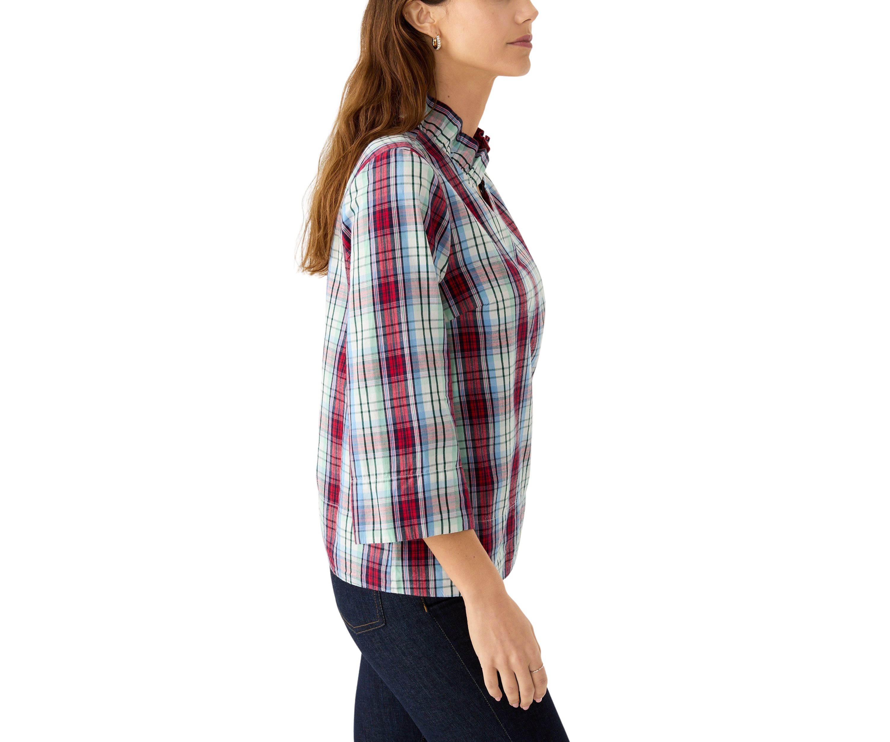 Womens Ruffle Neck Yarn Dyed Top