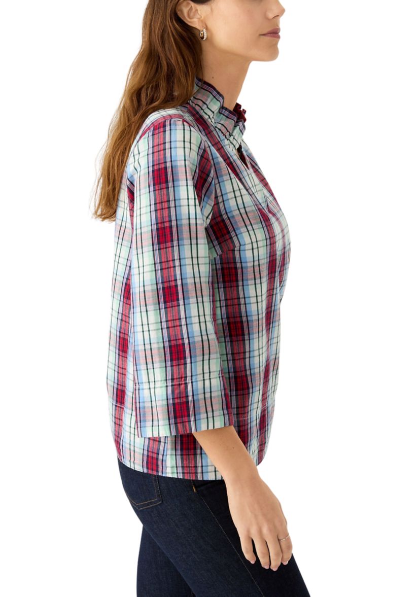 Womens Ruffle Neck Yarn Dyed Top