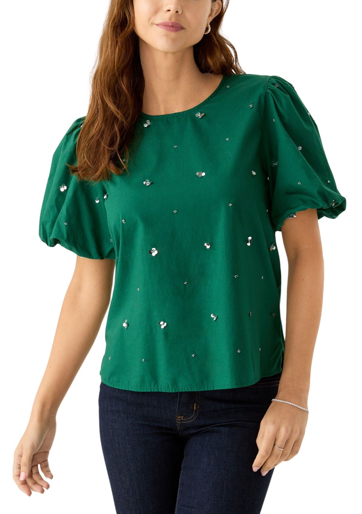 Womens Short Sleeve Crew Neck Sequin Top