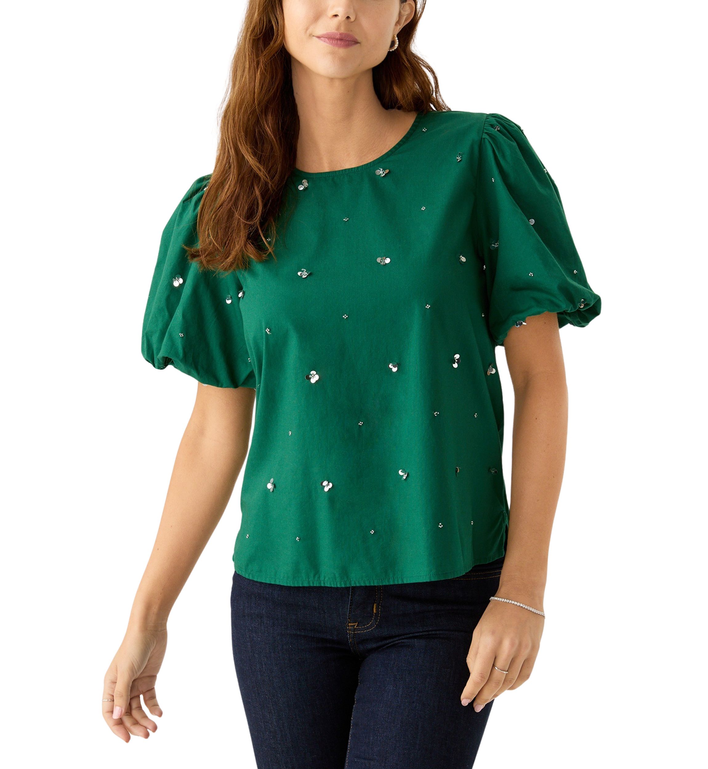 Womens Short Sleeve Crew Neck Sequin Top