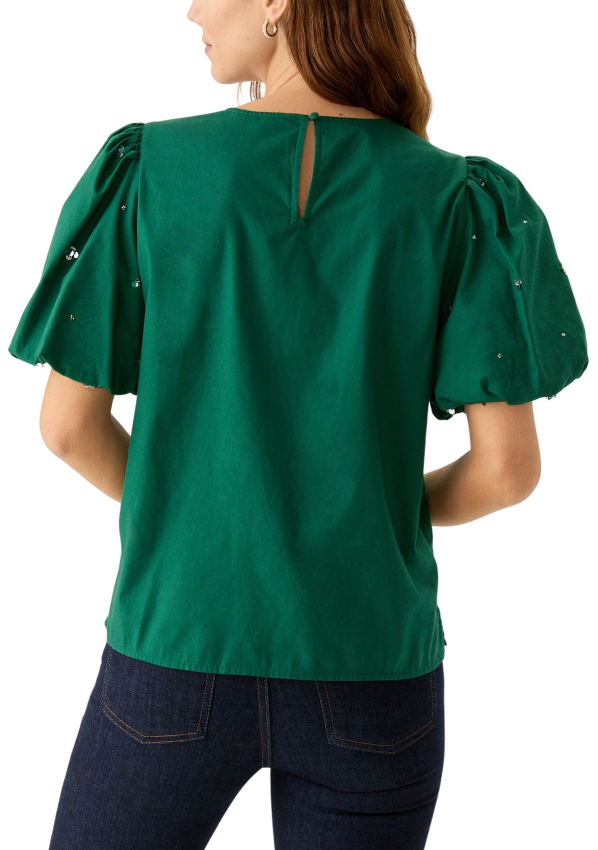 Womens Short Sleeve Crew Neck Sequin Top