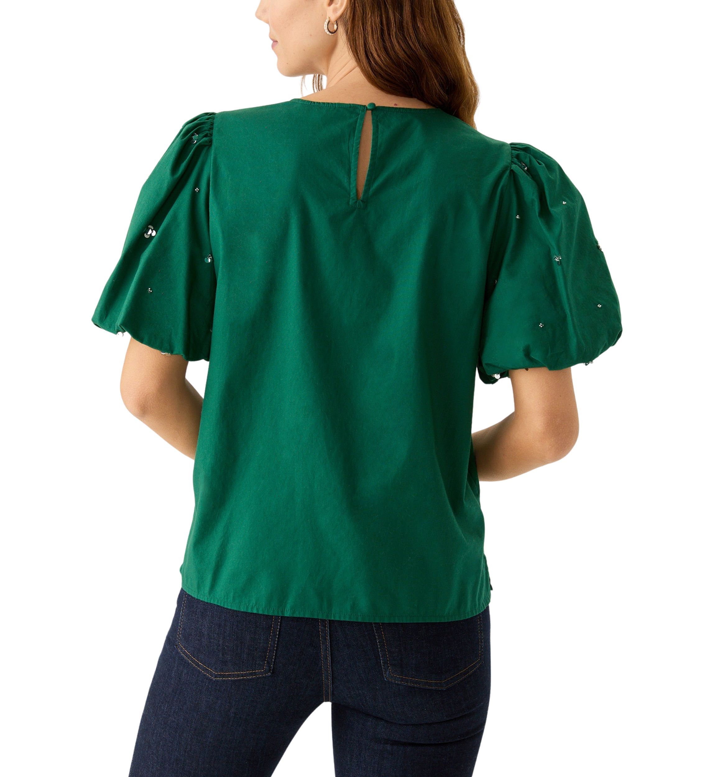 Womens Short Sleeve Crew Neck Sequin Top