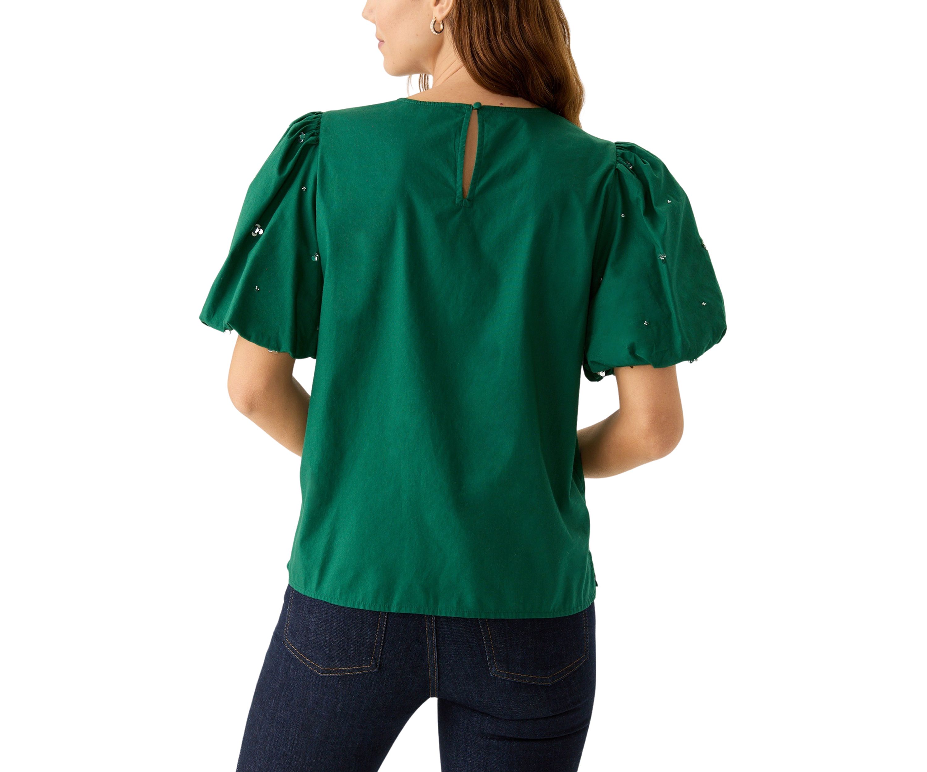 Womens Short Sleeve Crew Neck Sequin Top