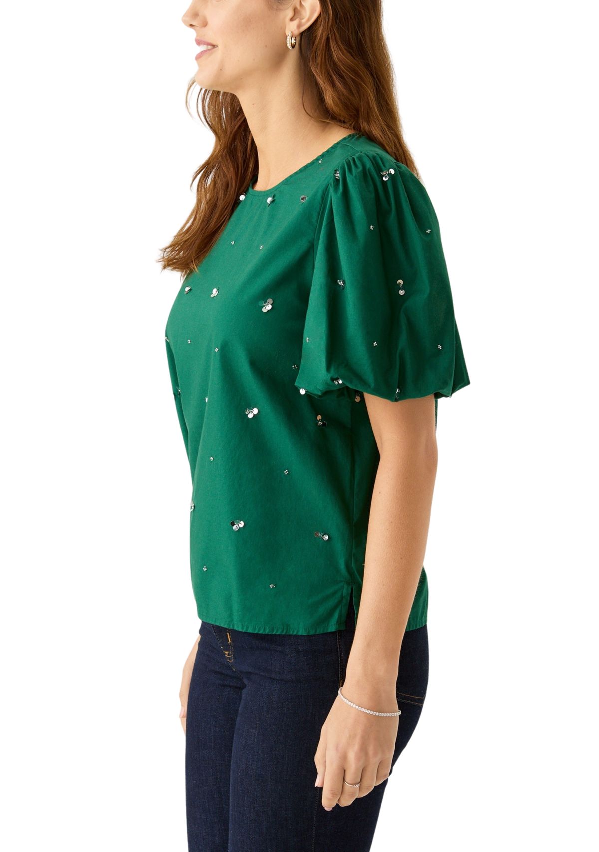 Womens Short Sleeve Crew Neck Sequin Top