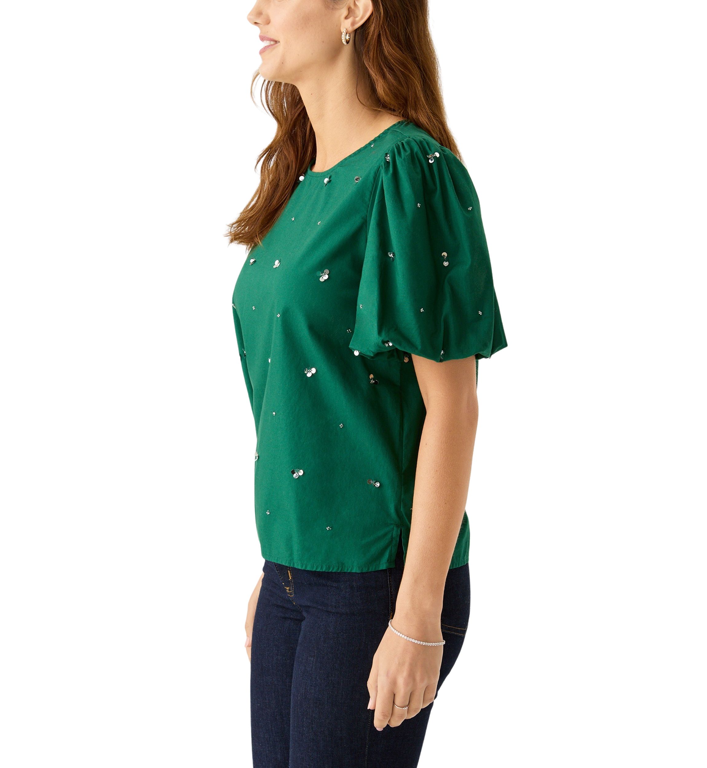 Womens Short Sleeve Crew Neck Sequin Top