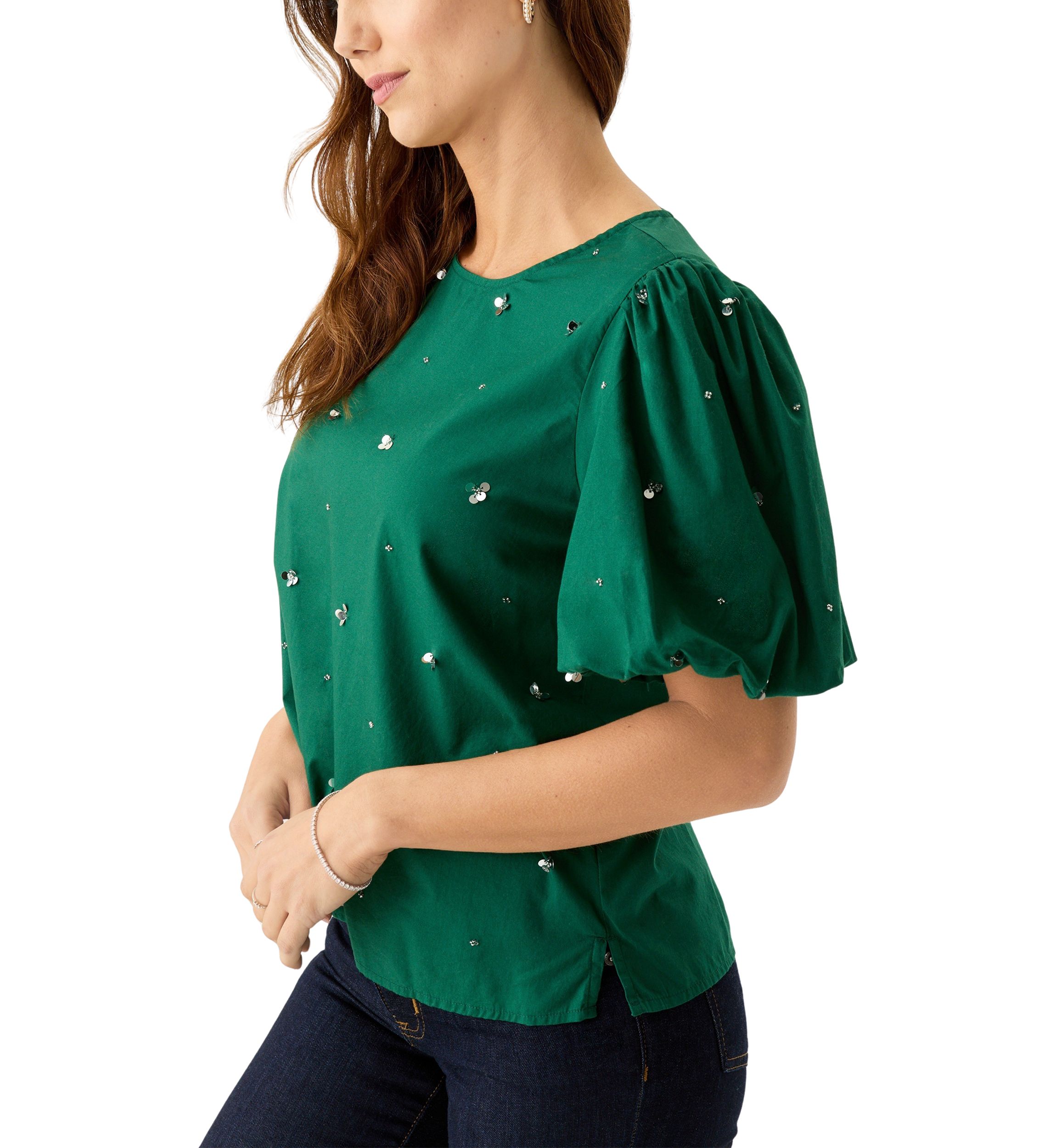 Womens Short Sleeve Crew Neck Sequin Top