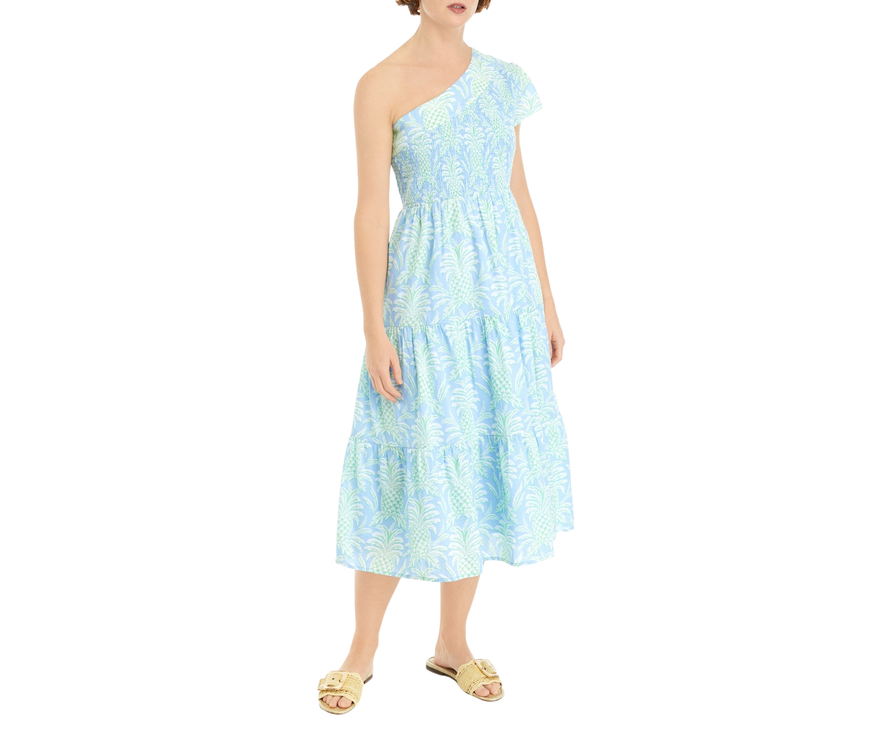 Womens One Shoulder Printed Midi Dress
