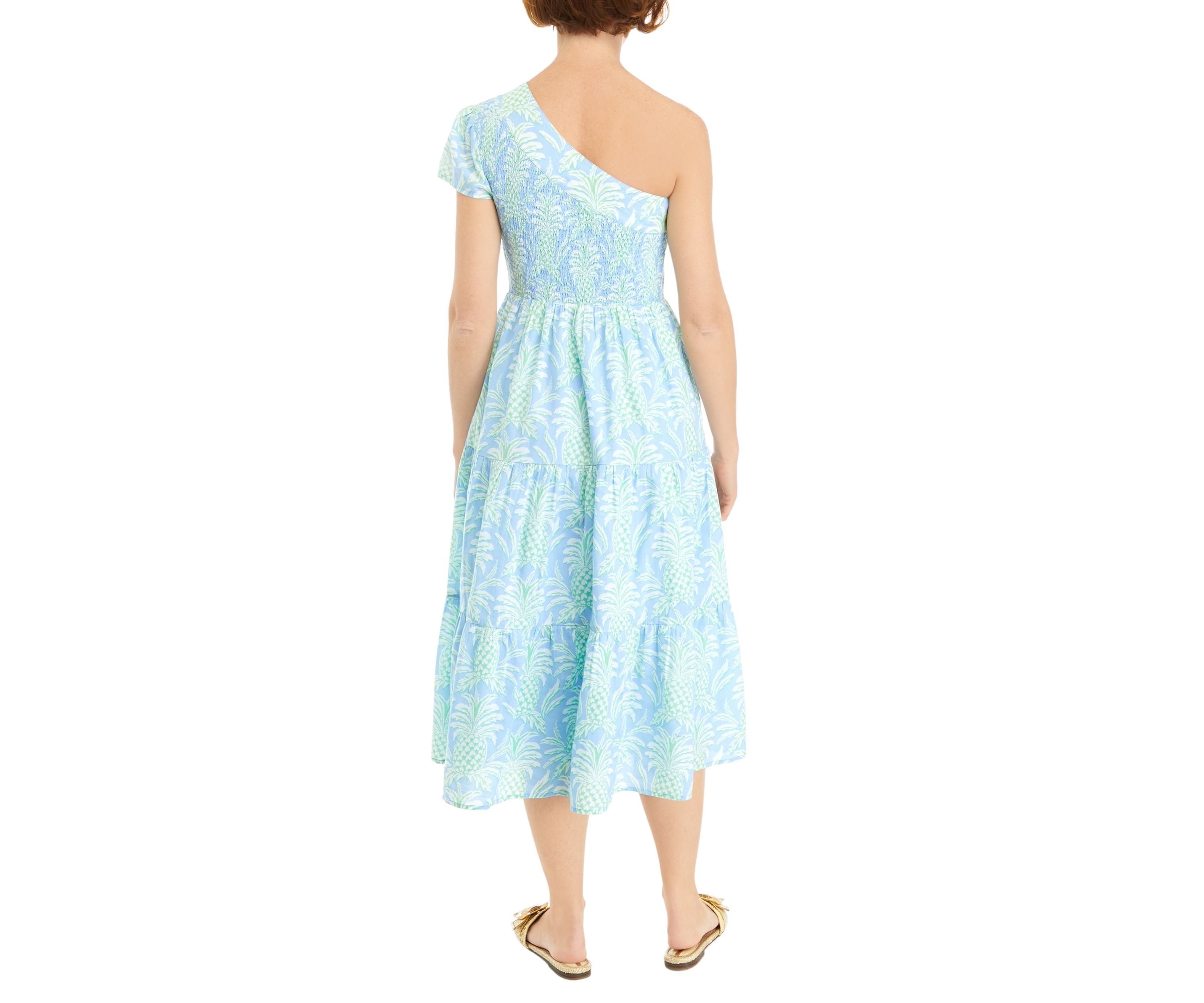 Womens One Shoulder Printed Midi Dress