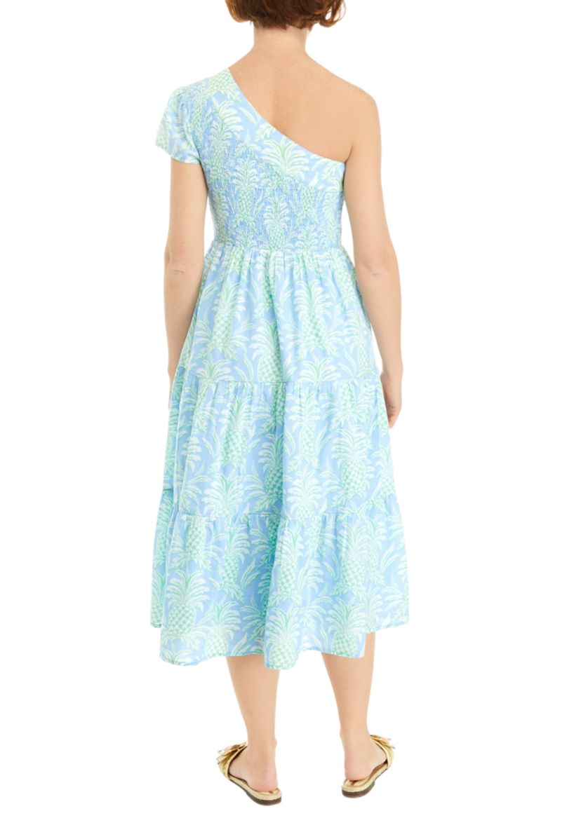 Womens One Shoulder Printed Midi Dress