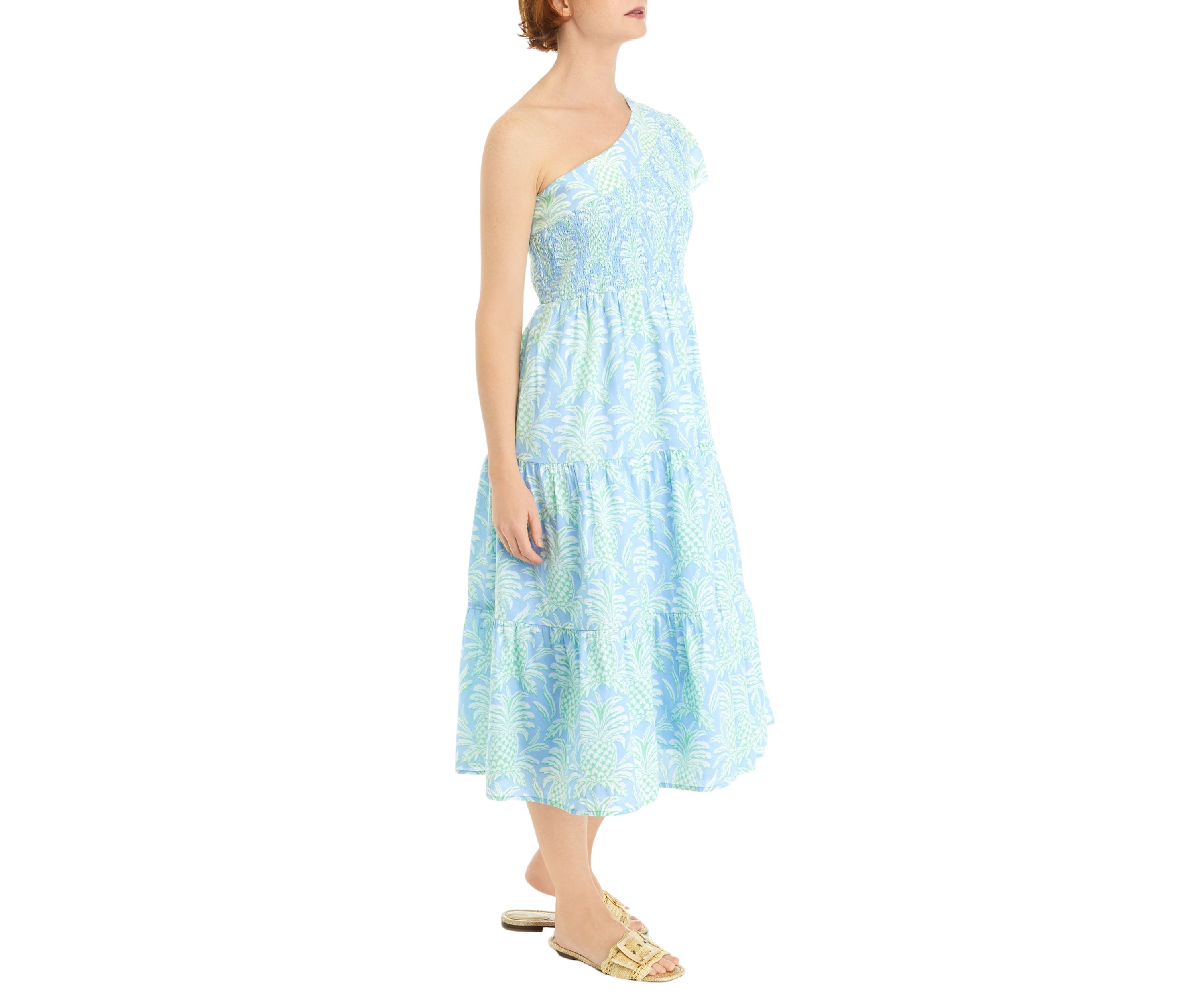 Womens One Shoulder Printed Midi Dress