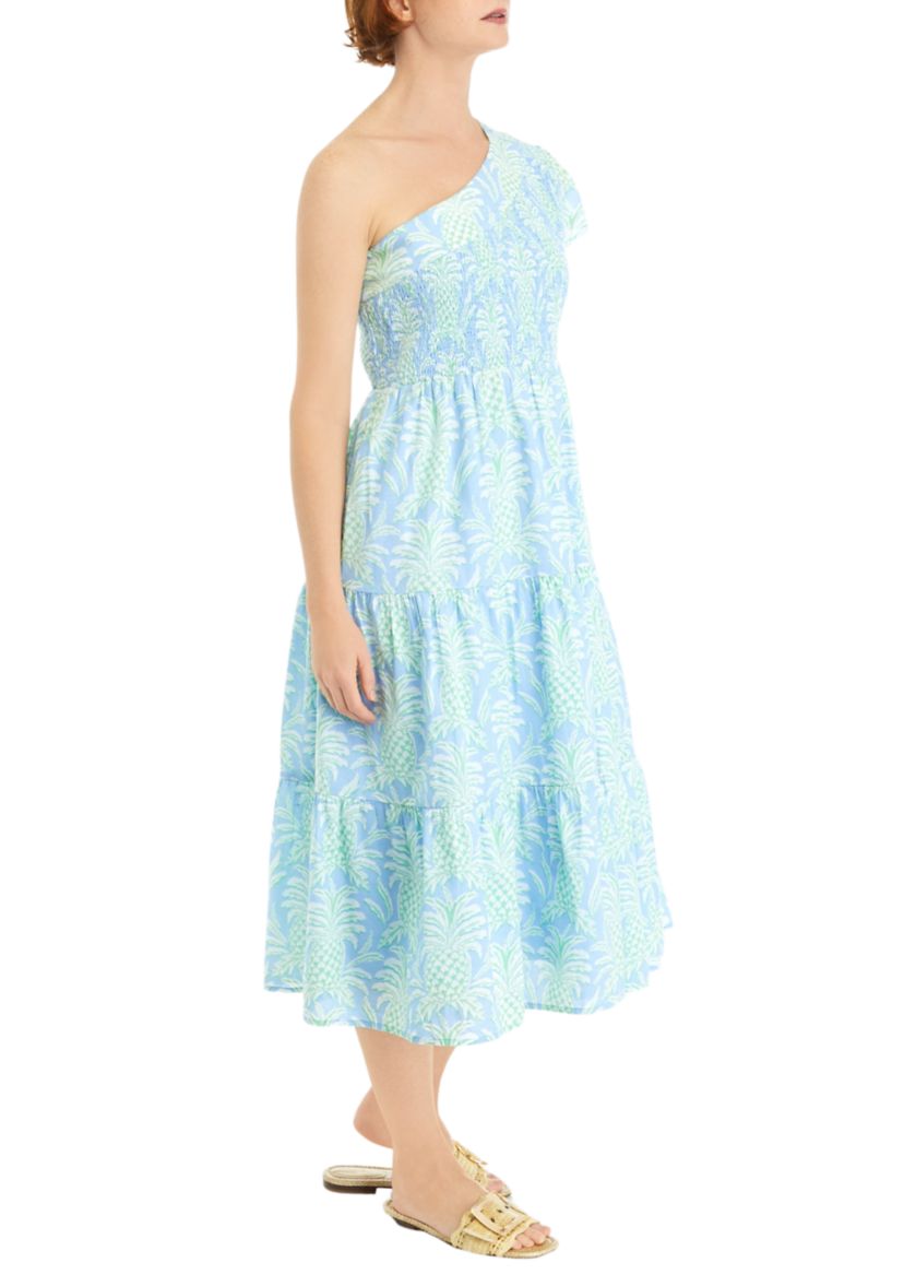 Womens One Shoulder Printed Midi Dress
