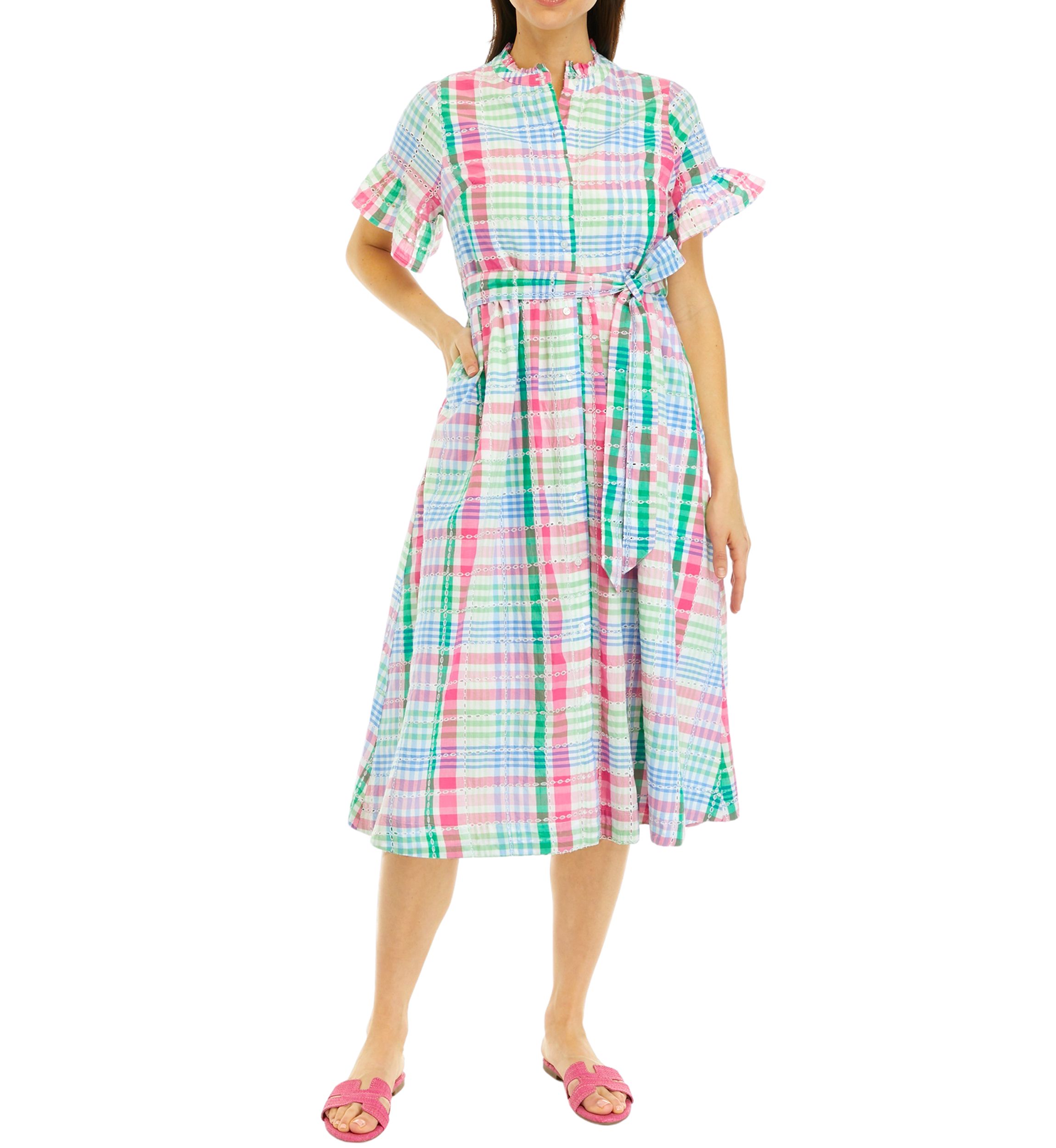 Womens Printed Button Front Dress