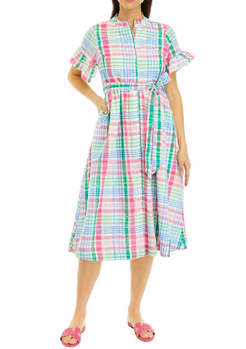 Womens Printed Button Front Dress