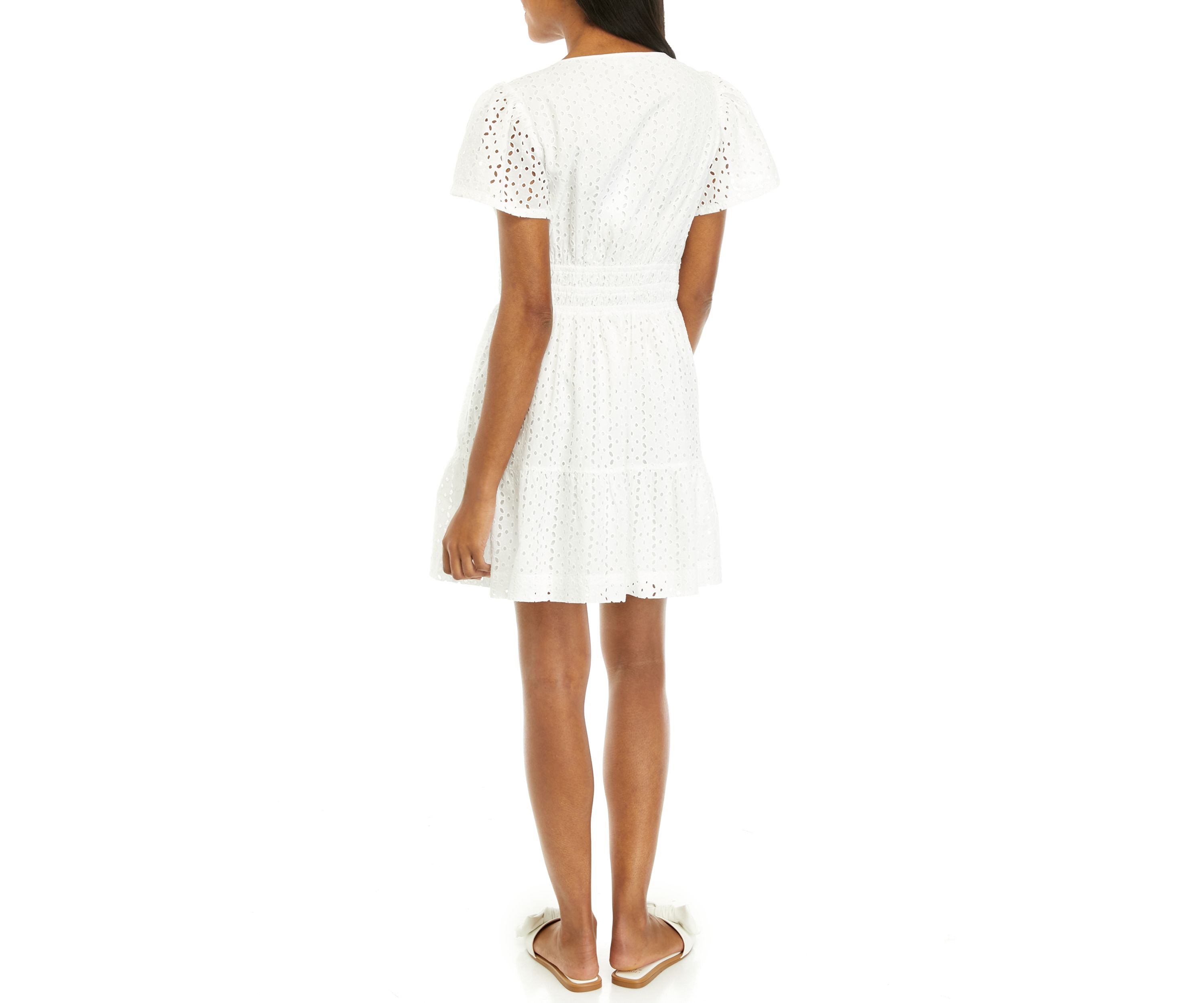 Womens Short Sleeve Eyelet Mini Dress