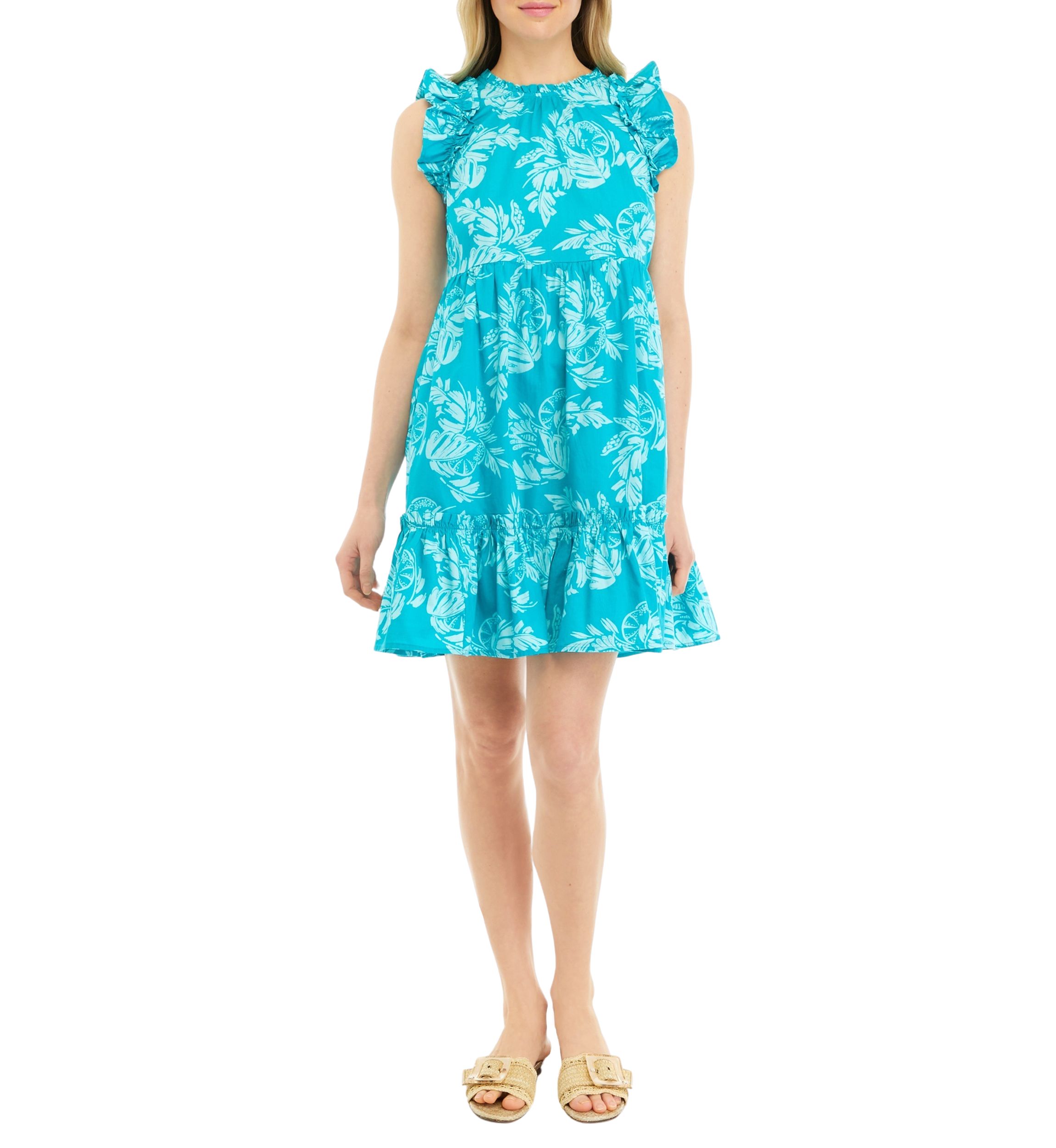 Womens Printed Flutter Sleeve Dress