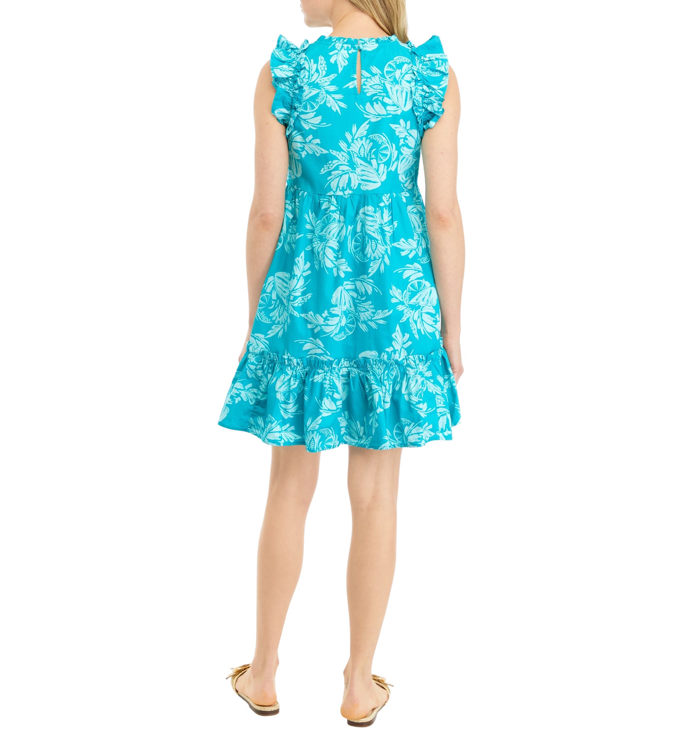 Womens Printed Flutter Sleeve Dress