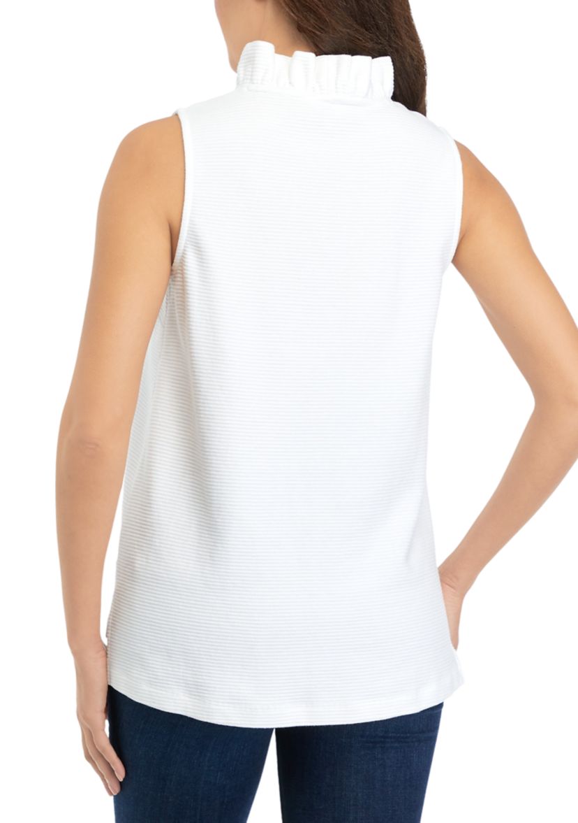 Womens Sleeveless Knit Ruffle Neck Top
